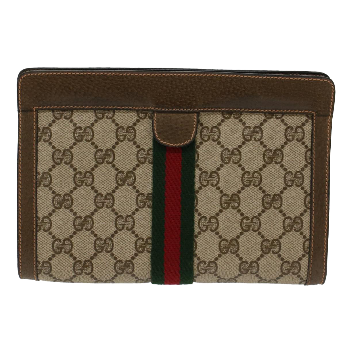 GUCCI GG Canvas Web Sherry Line Clutch Bag Beige Red Green 89.01.001 48199