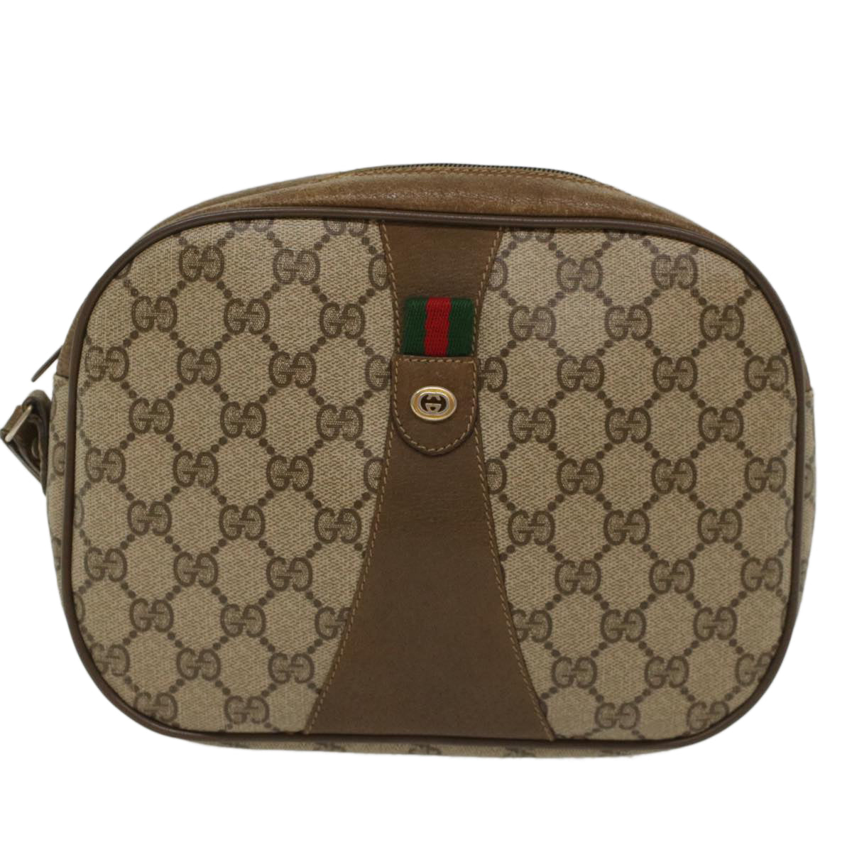GUCCI GG Canvas Web Sherry Line Clutch Bag PVC Leather Beige Red ep1269