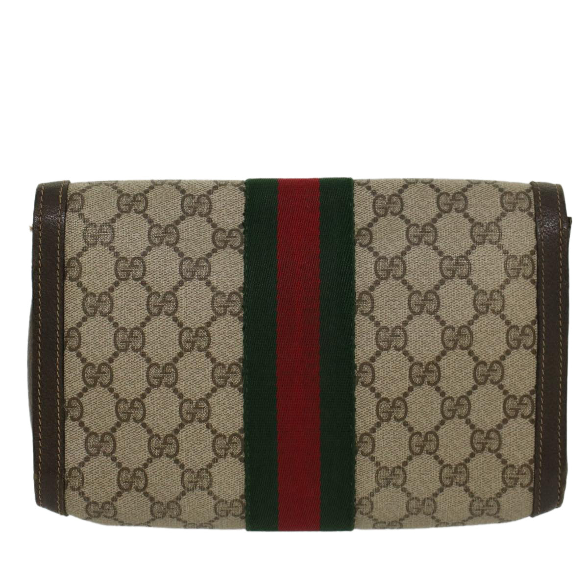 GUCCI GG Canvas Web Sherry Line Clutch Bag PVC Leather Beige Red 45601