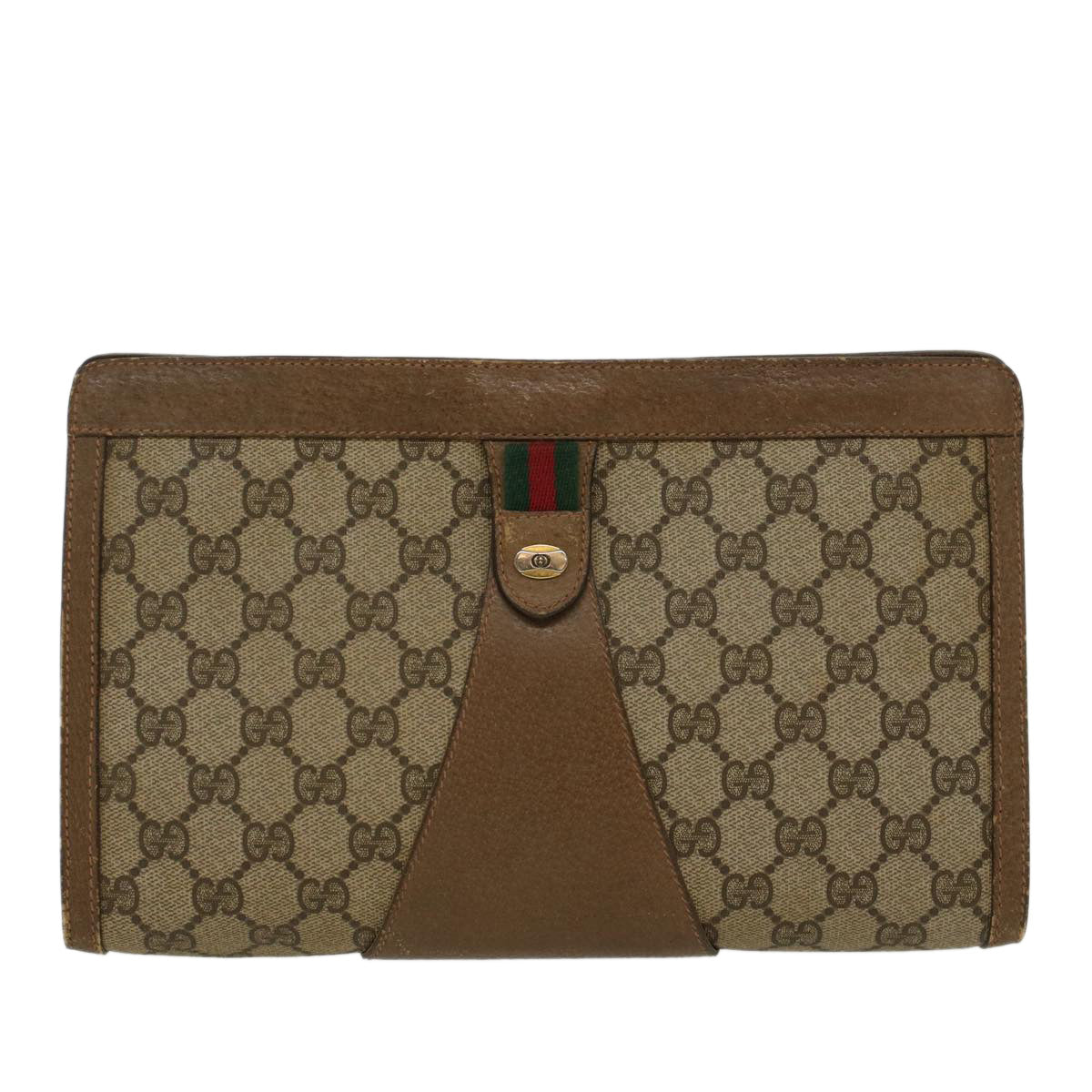GUCCI GG Canvas Web Sherry Line Clutch Bag PVC Leather Beige Red 45600