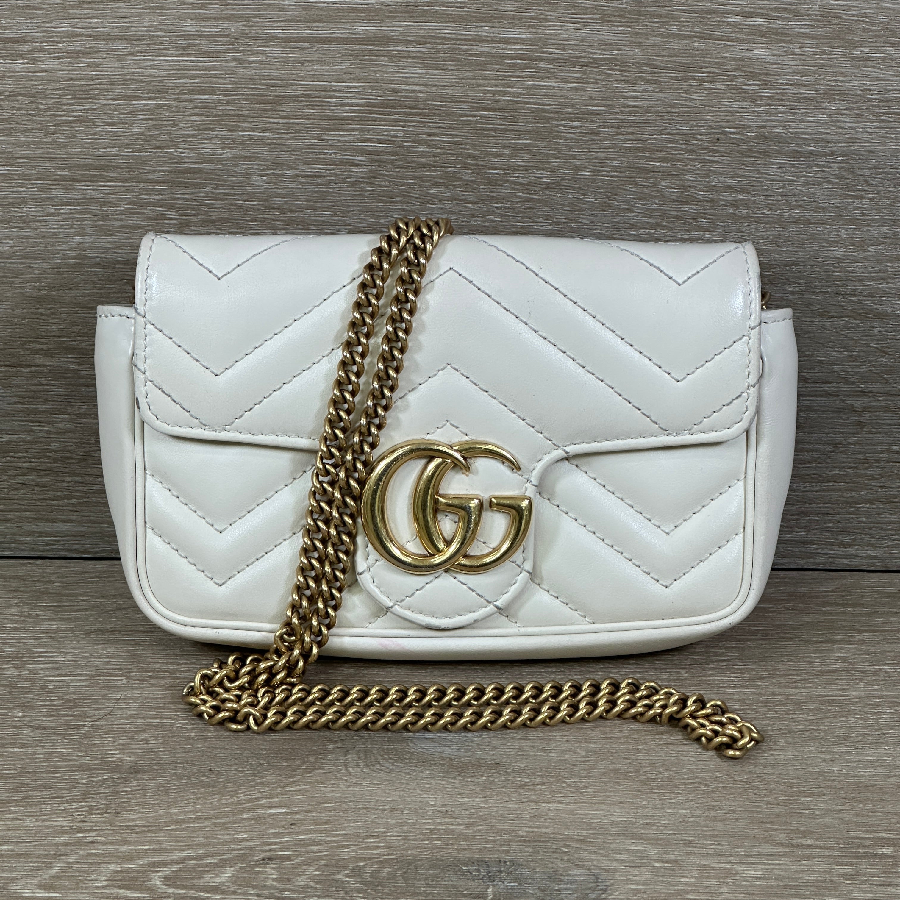 Gucci GG Marmont Leather Super Mini Bag White