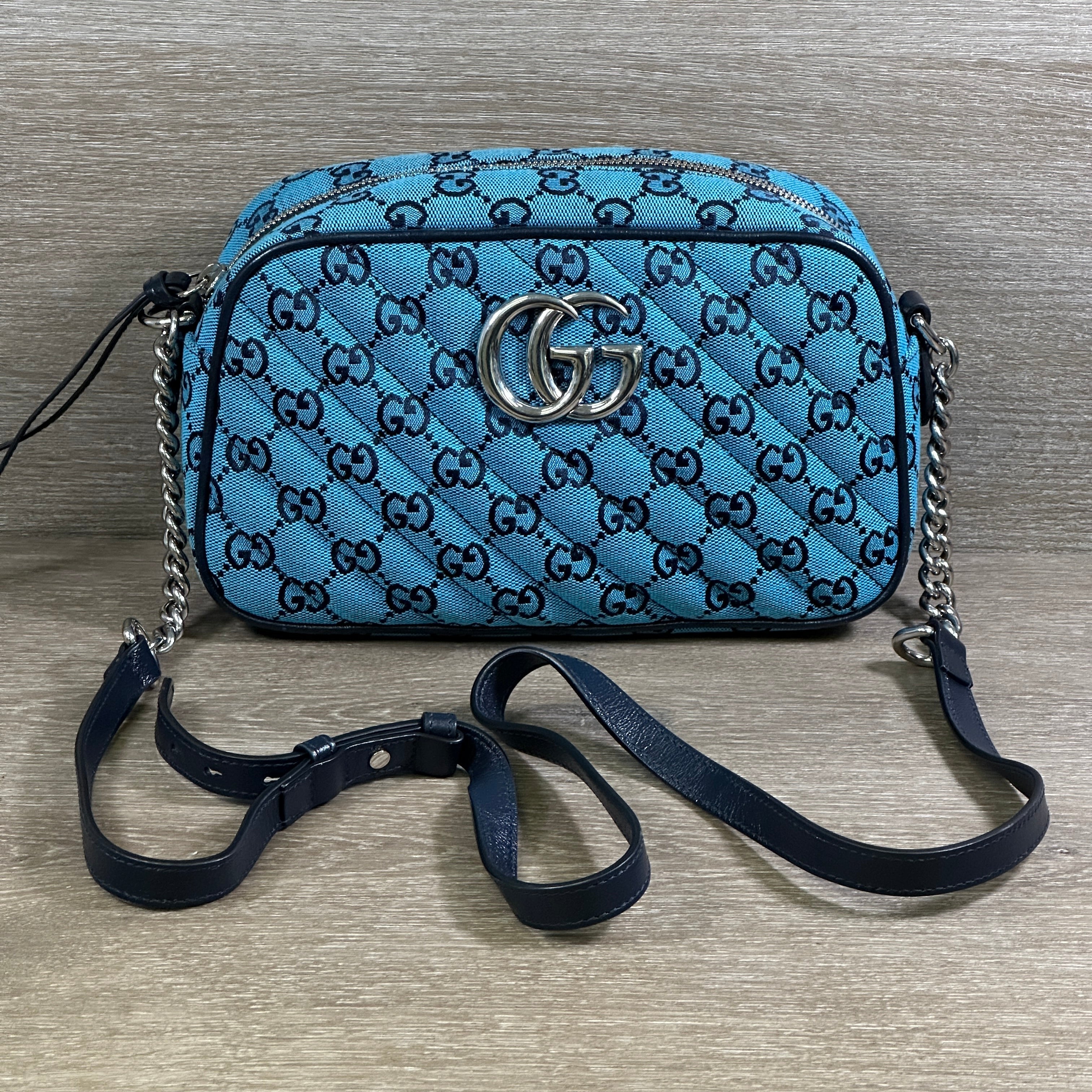 Gucci GG Marmont Shoulder Bag Quilted Canvas Blue