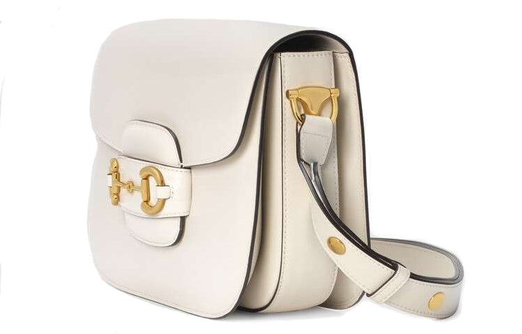 Gucci Horsebit 1955 Texturedleather Shoulder Bag Women WHITE Shoulder Bags