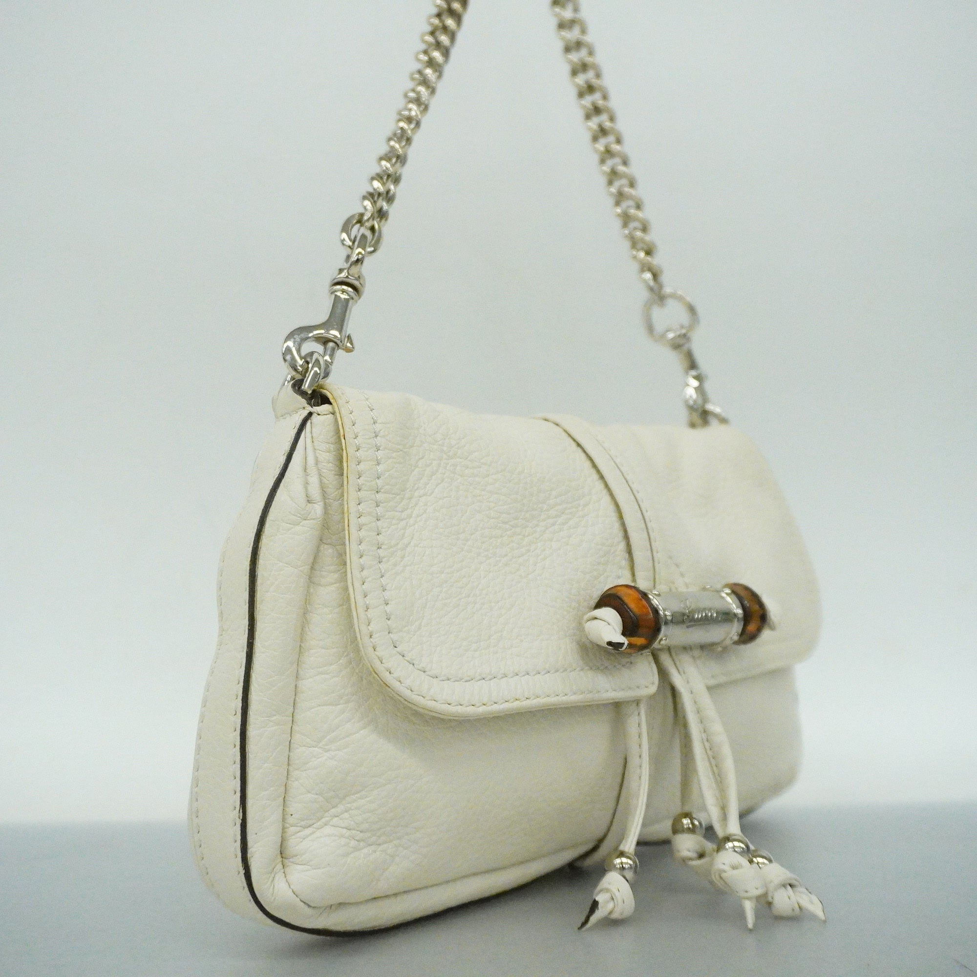 Gucci Bamboo 235320 Women's Leather Shoulder Bag Ivory