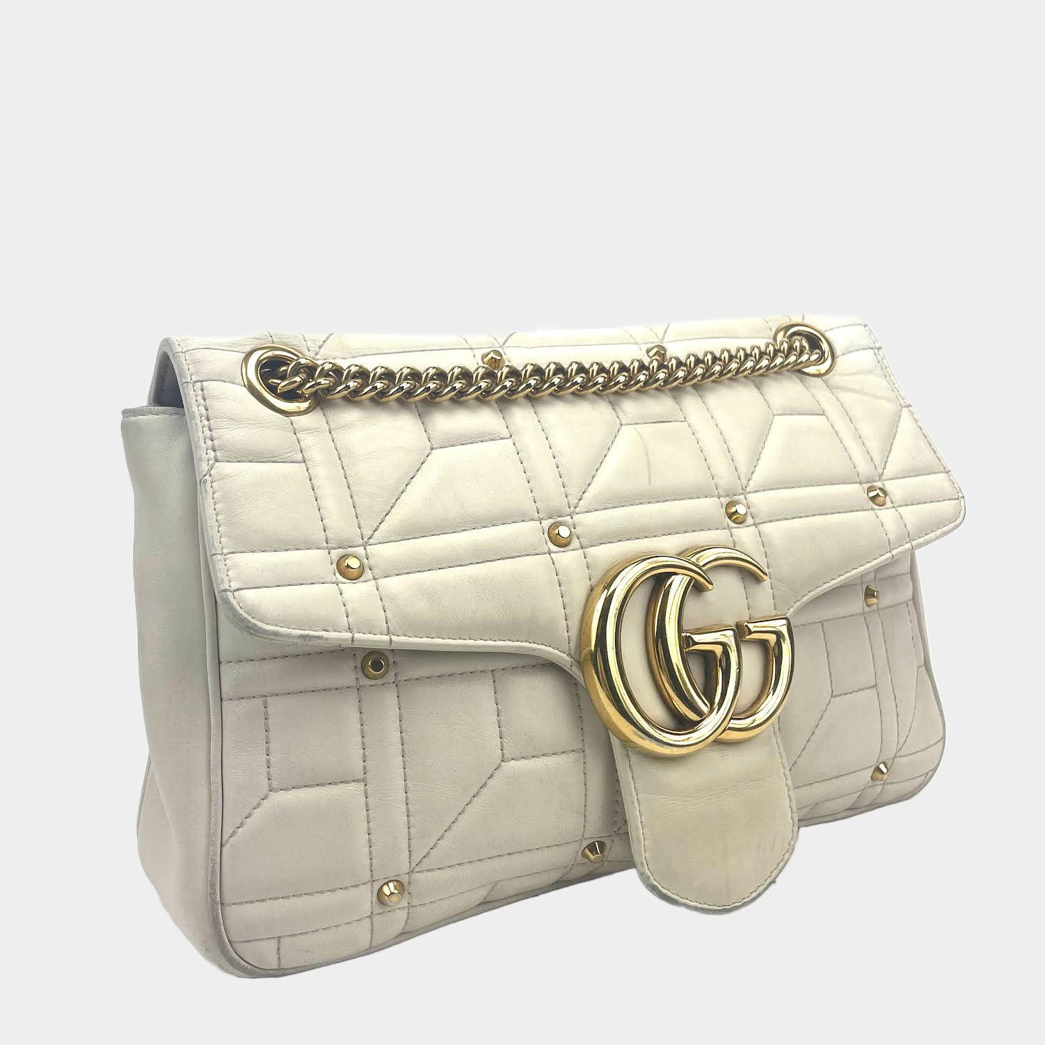 Gucci GG Marmont Flap Bag Studded Matelasse OUTLET ITEM FINAL SALE Women whiteTopHandle Bags