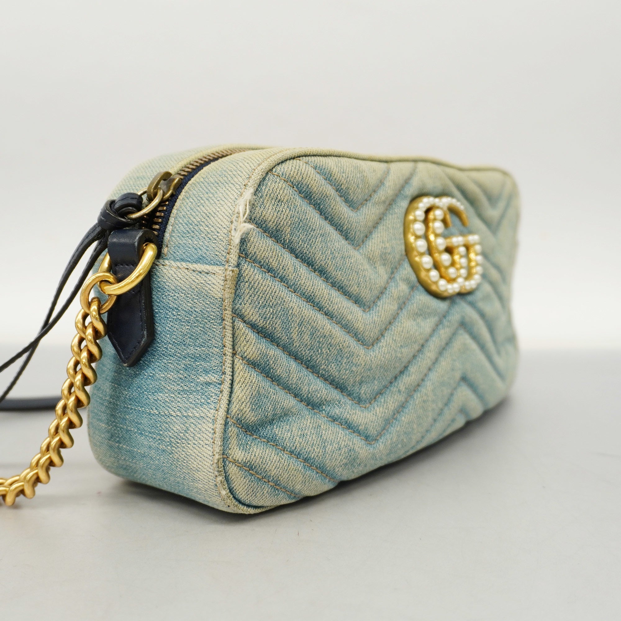 Gucci GG Marmont Shoulder Bag Velor 447632 Women's Denim Light Blue