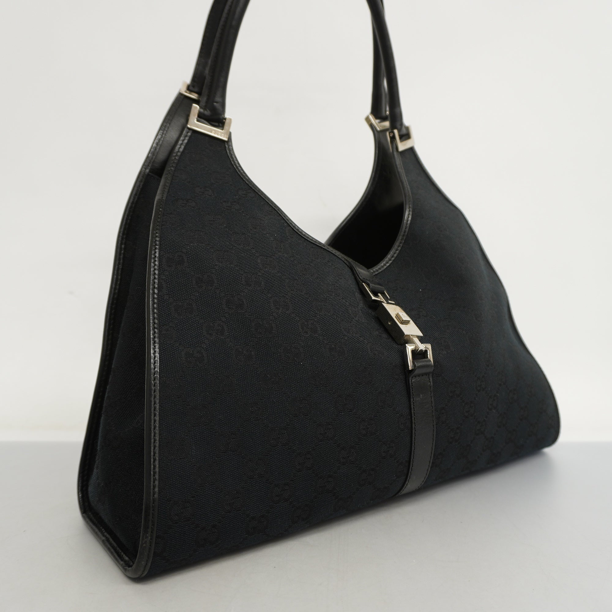 Gucci Jackie 124407 Women's GG Canvas,Leather HandBag Black