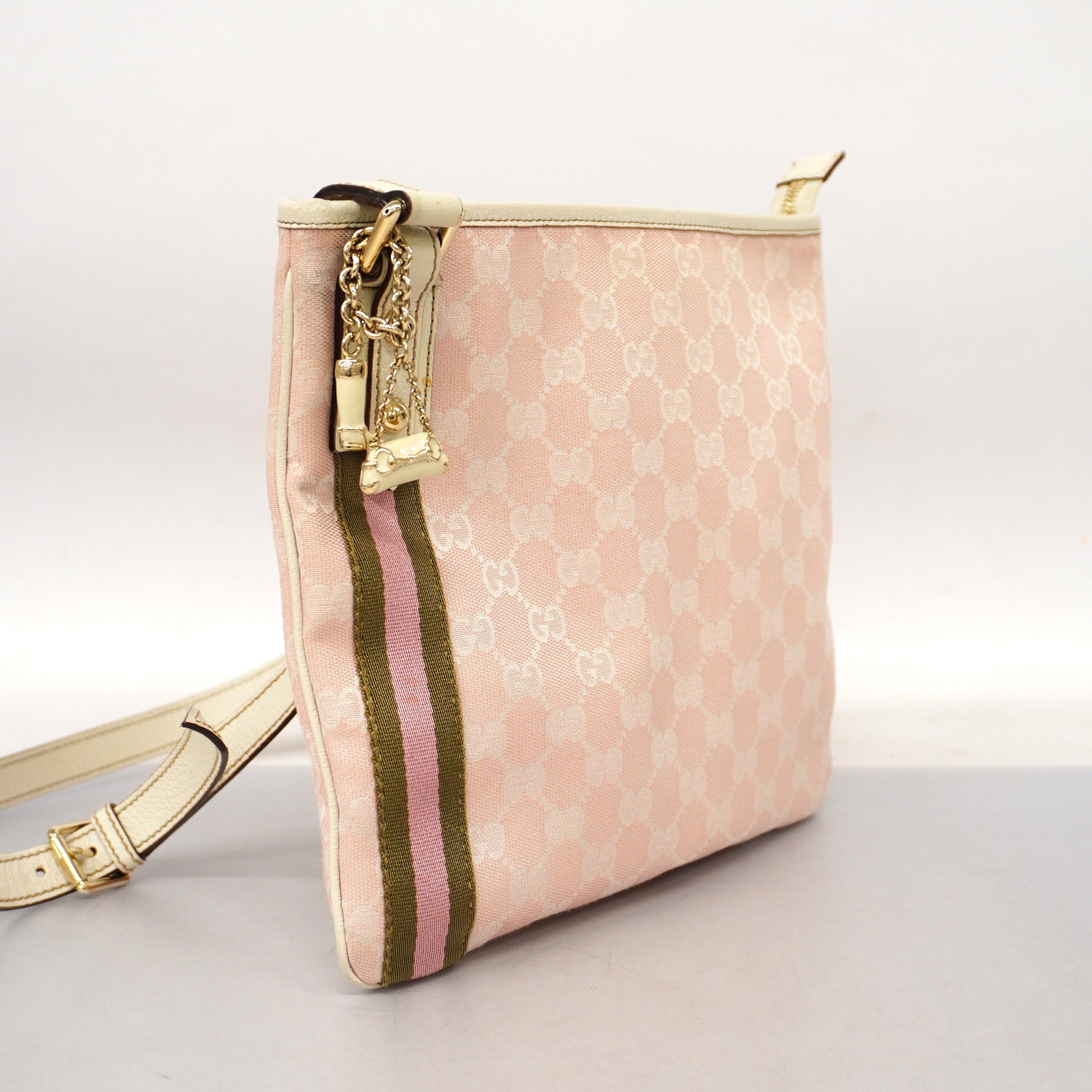 Gucci Sherry Line 144388 Women's GG Canvas,Leather Shoulder Bag Ivory,Pink