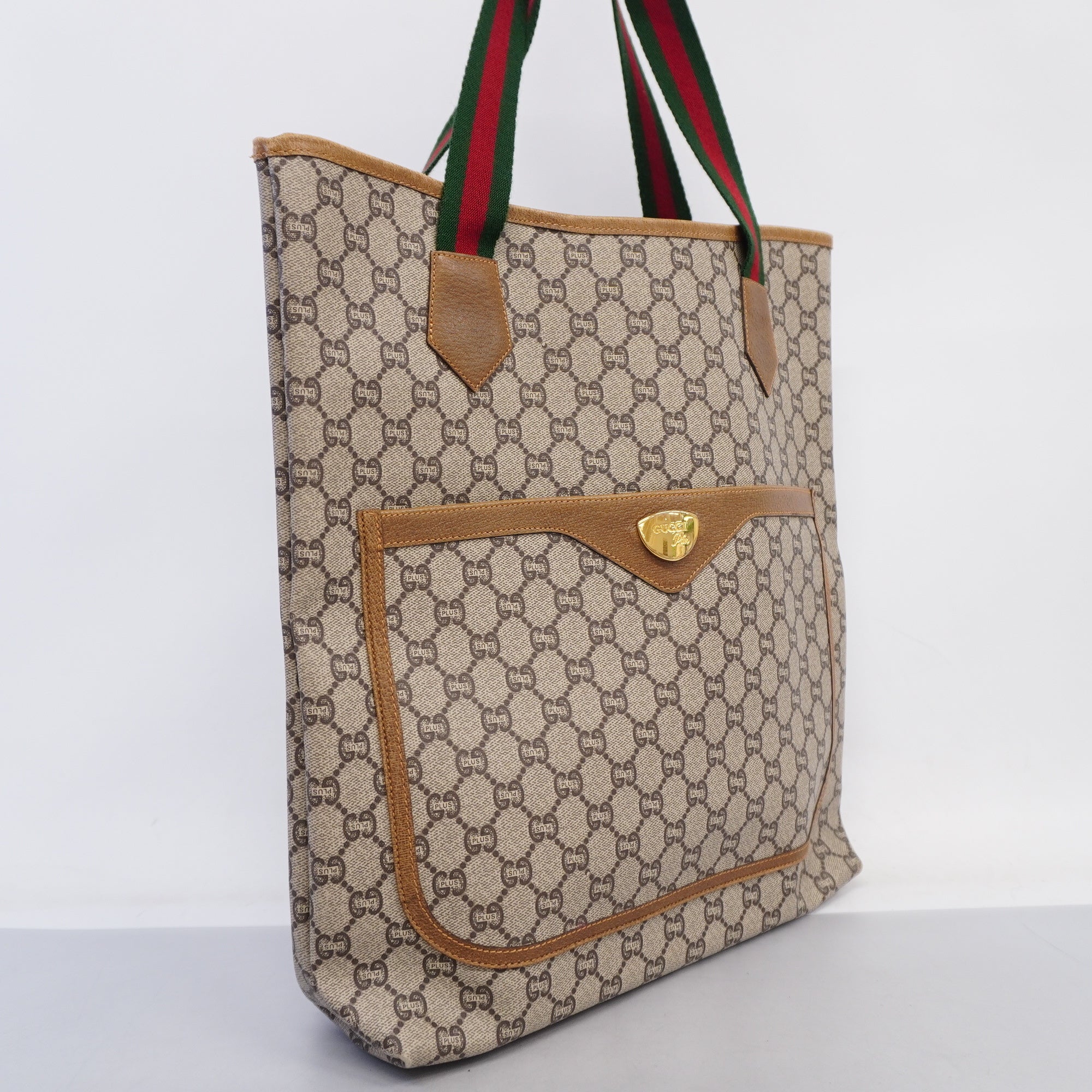 Gucci Sherry Line 39 02 003 Women's GG Plus,Leather Tote Bag Beige