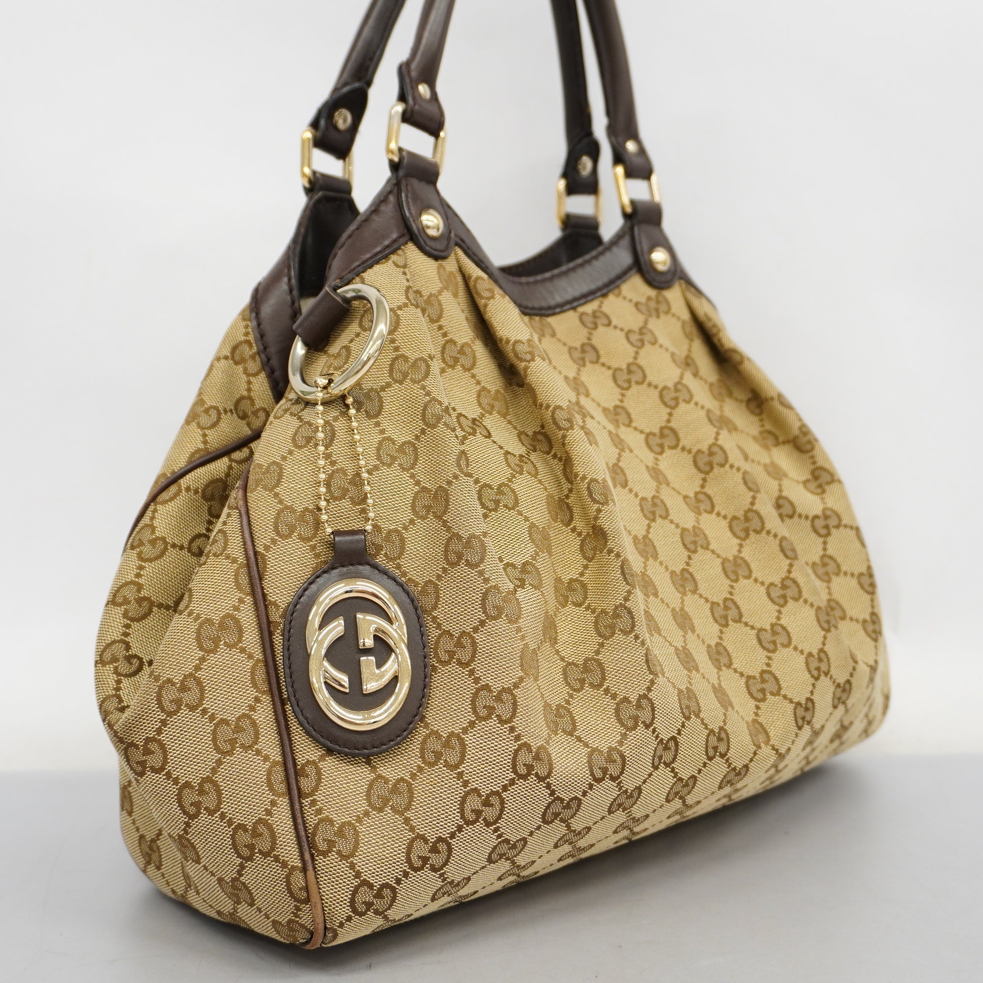 Gucci Sukey 211944 Women's GG Canvas,Leather HandBag Beige,Brown