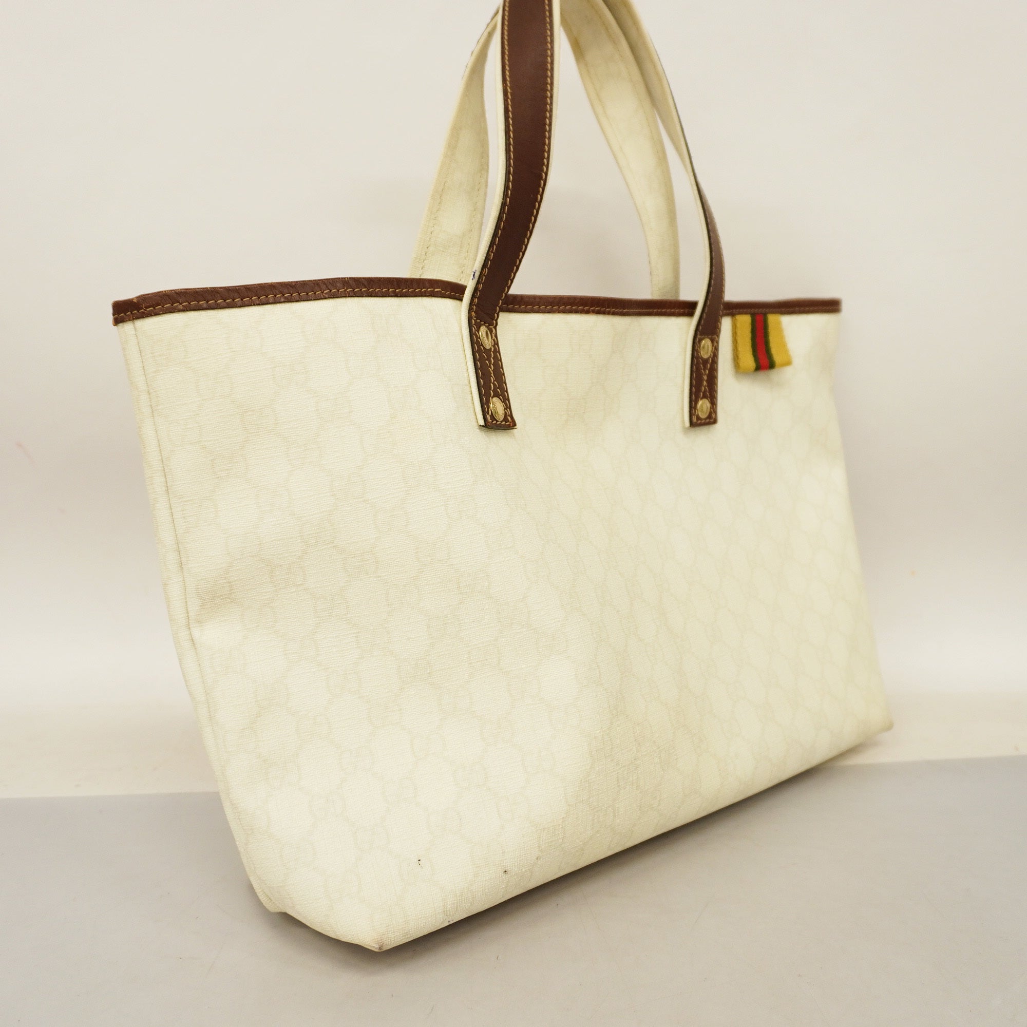 Gucci Tote Bag 211134 Women's GG Supreme,Leather Tote Bag Brown,Ivory