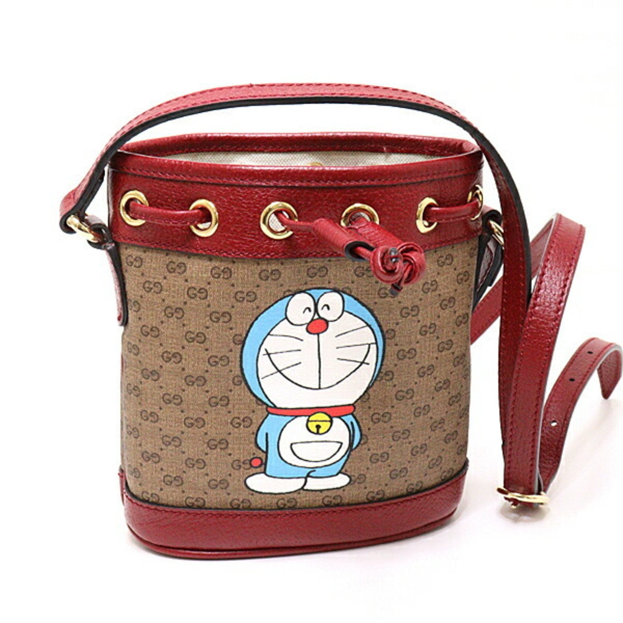 Gucci ?? DORAEMON Doraemon Mini GG Supreme Bucket Bag Women's Shoulder 647801 Beige Red