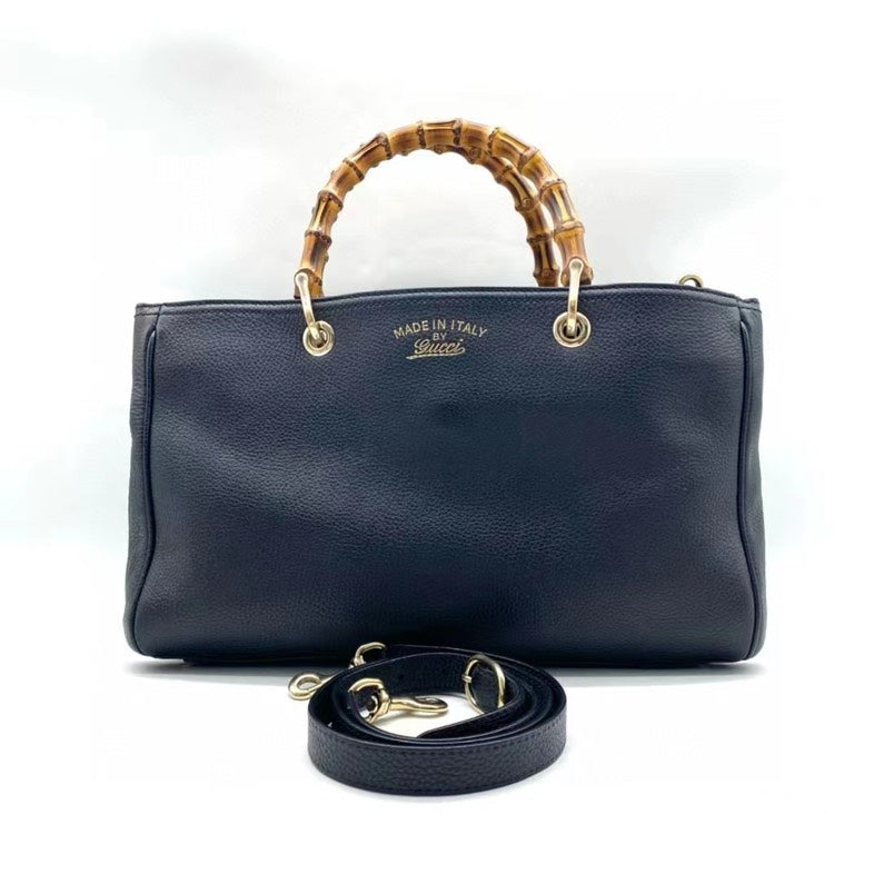 Gucci Bamboo Handle Black Leather TwoWay HandBag