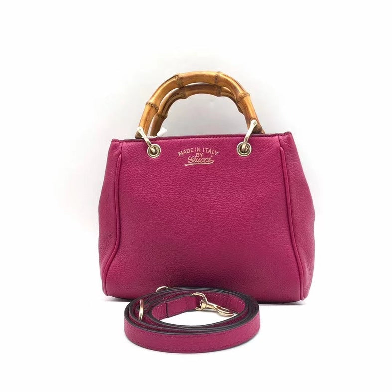 Gucci Bamboo Handle TwoWay Bag Fuchsia Pink Leather Small