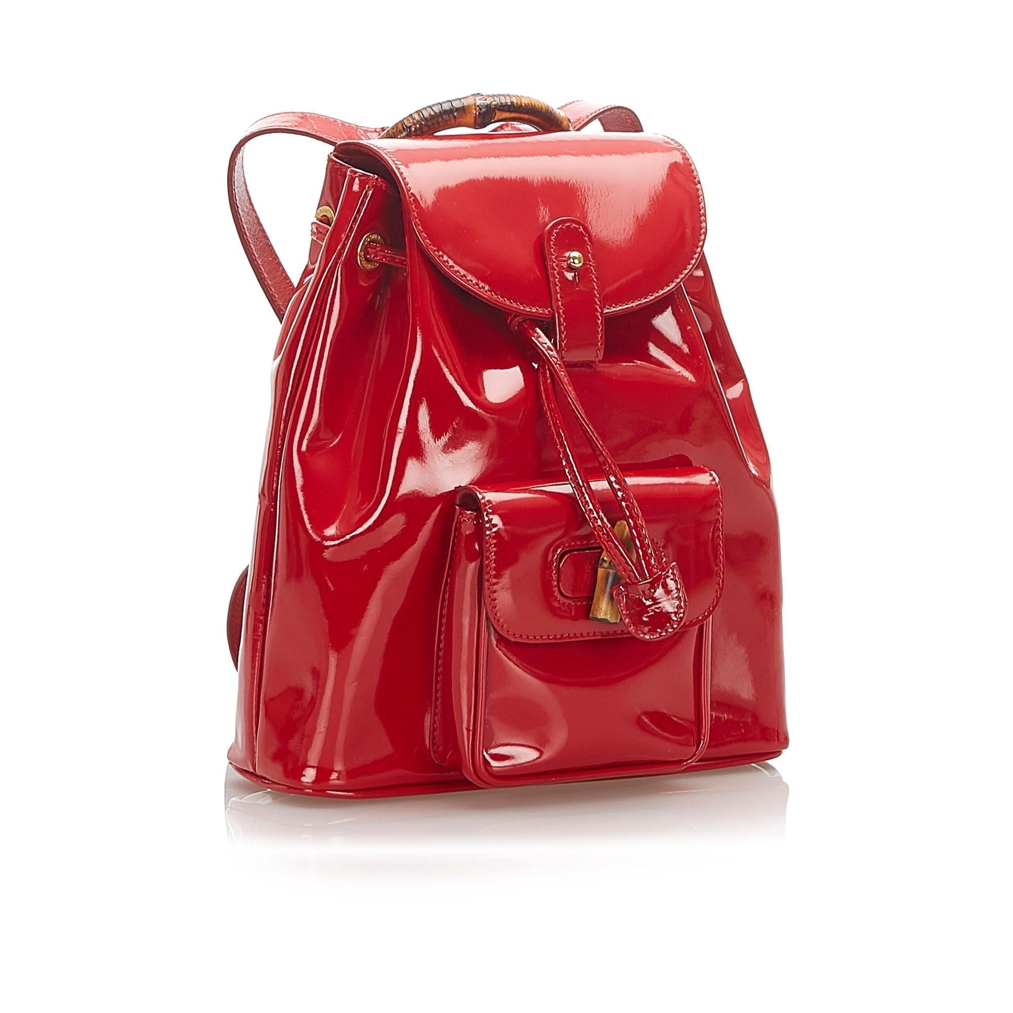 Gucci Bamboo Patent Leather Drawstring Backpack SHG22346