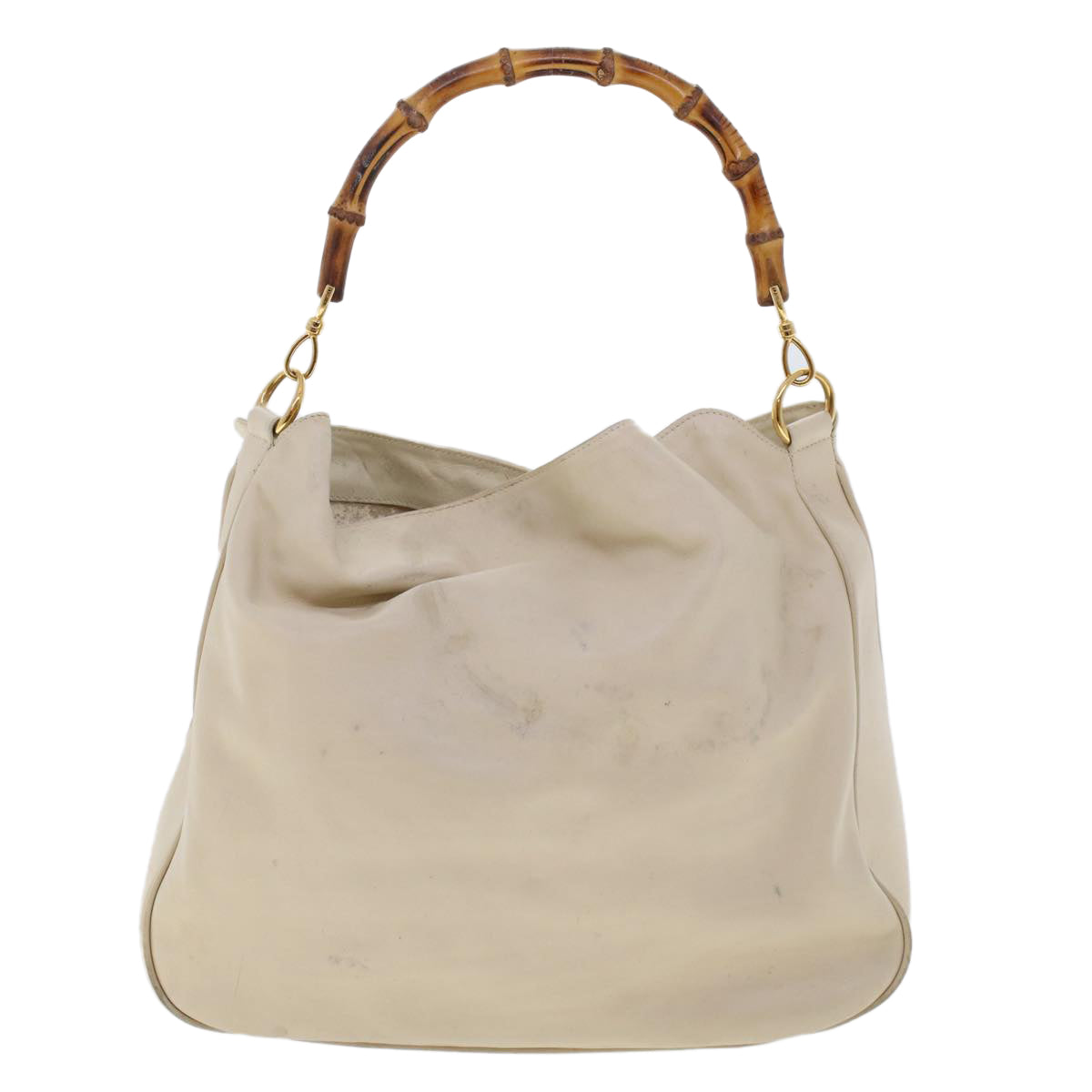 Gucci Bamboo Shoulder Bag Leather Beige Brown ar9898B