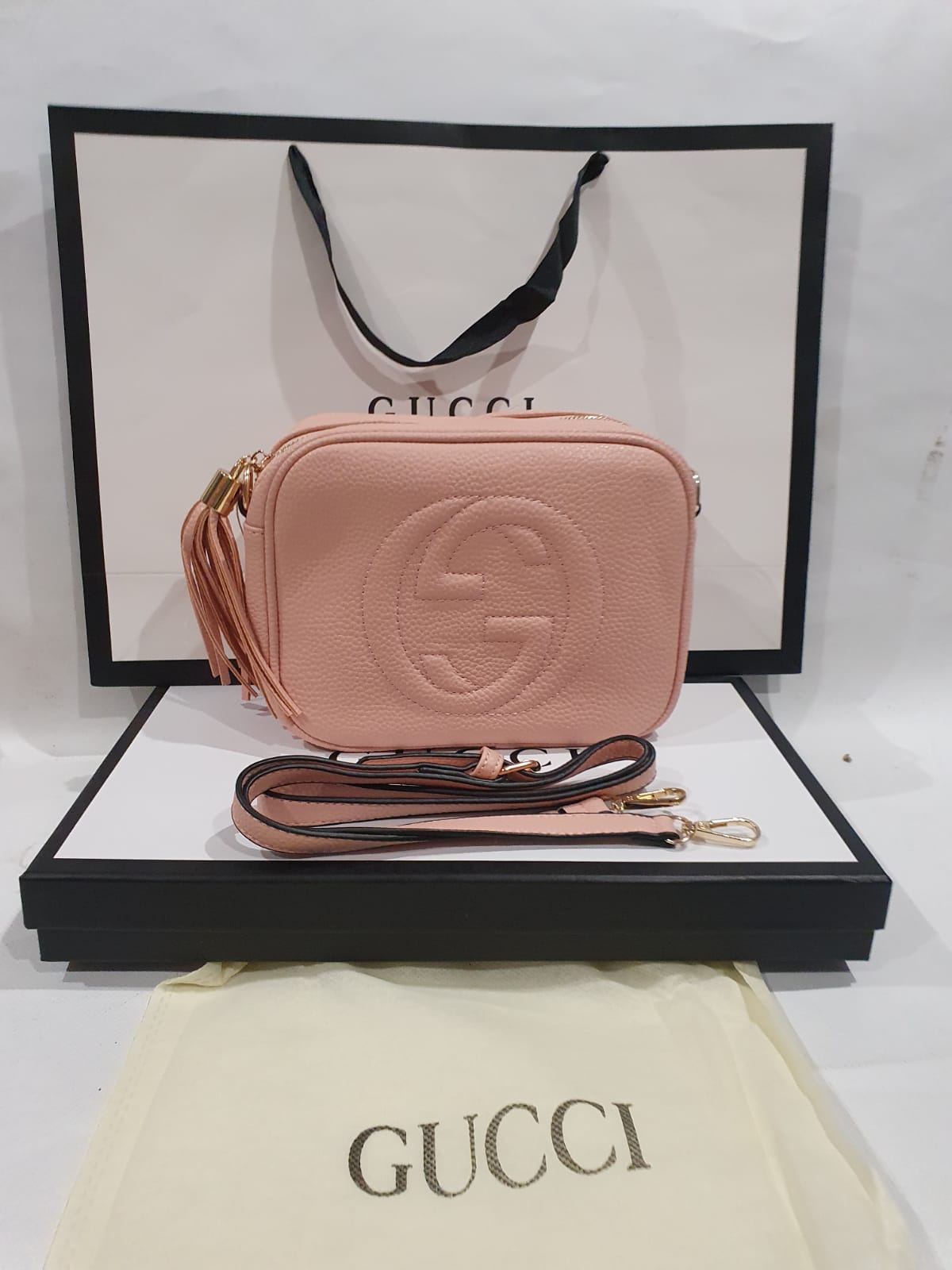 Gucci Blondie Leather Shoulder Bag Women Blush Crossbody Bags