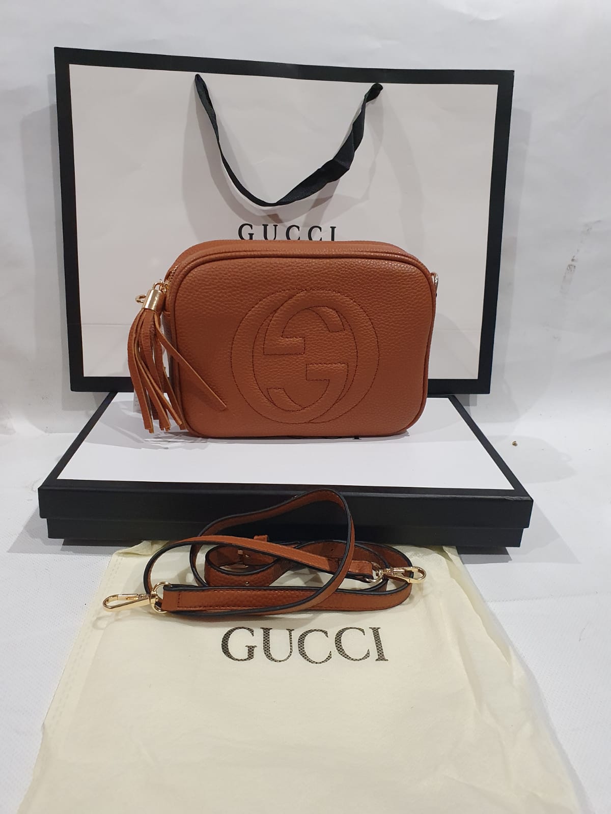 Gucci Blondie Leather Shoulder Bag Women Brown Crossbody Bags