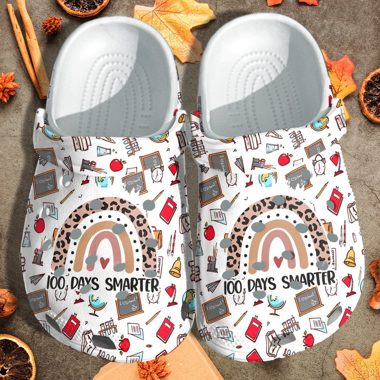 100 Days Smarter Rainbow Leopard Gift Crocs Comfortable Clogs Shoes For Men And Women