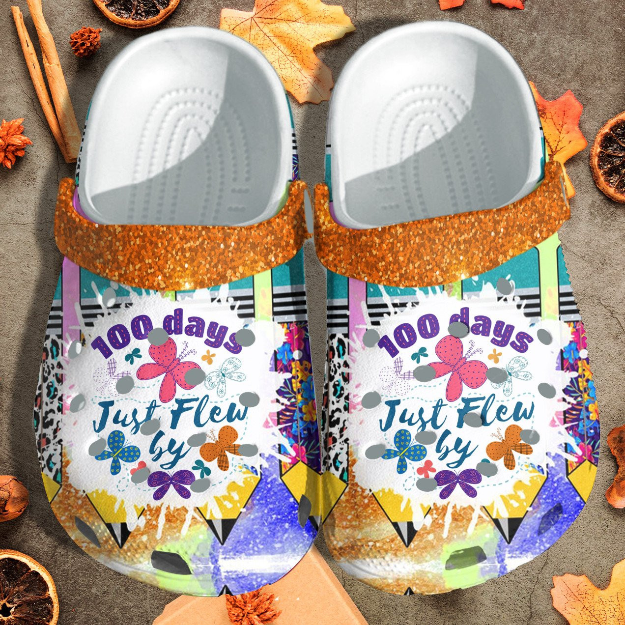 100 Days Just Flew By Flower Gift For Teacher Student Crocs Comfortable Clogs Shoes For Men And Women