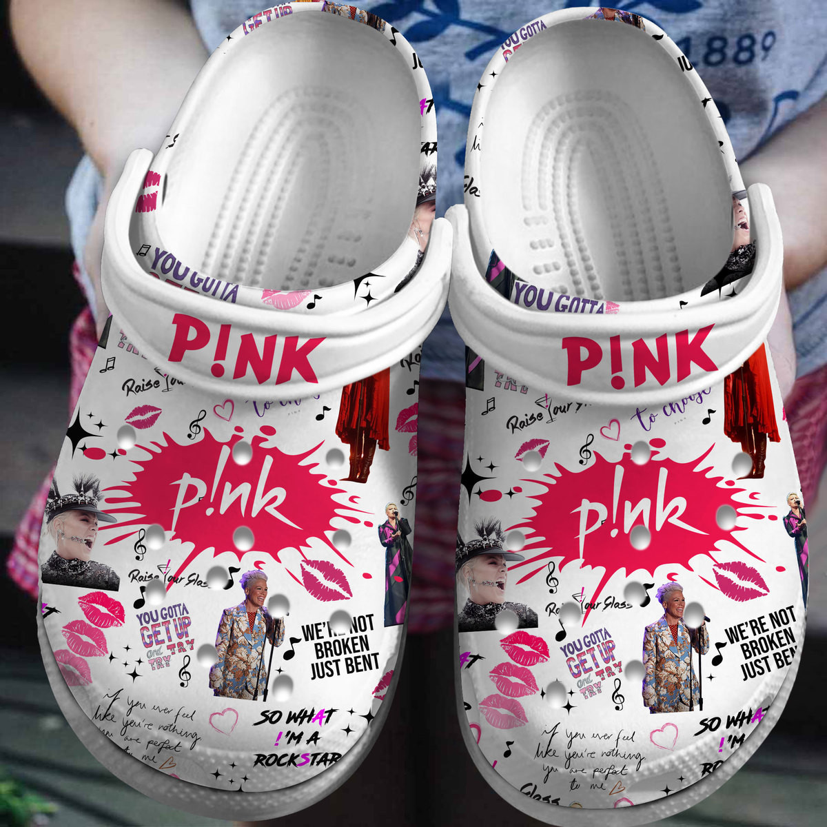 Pink You Gotta Get Up And Try Music Crocs Crocband Clogs Shoes