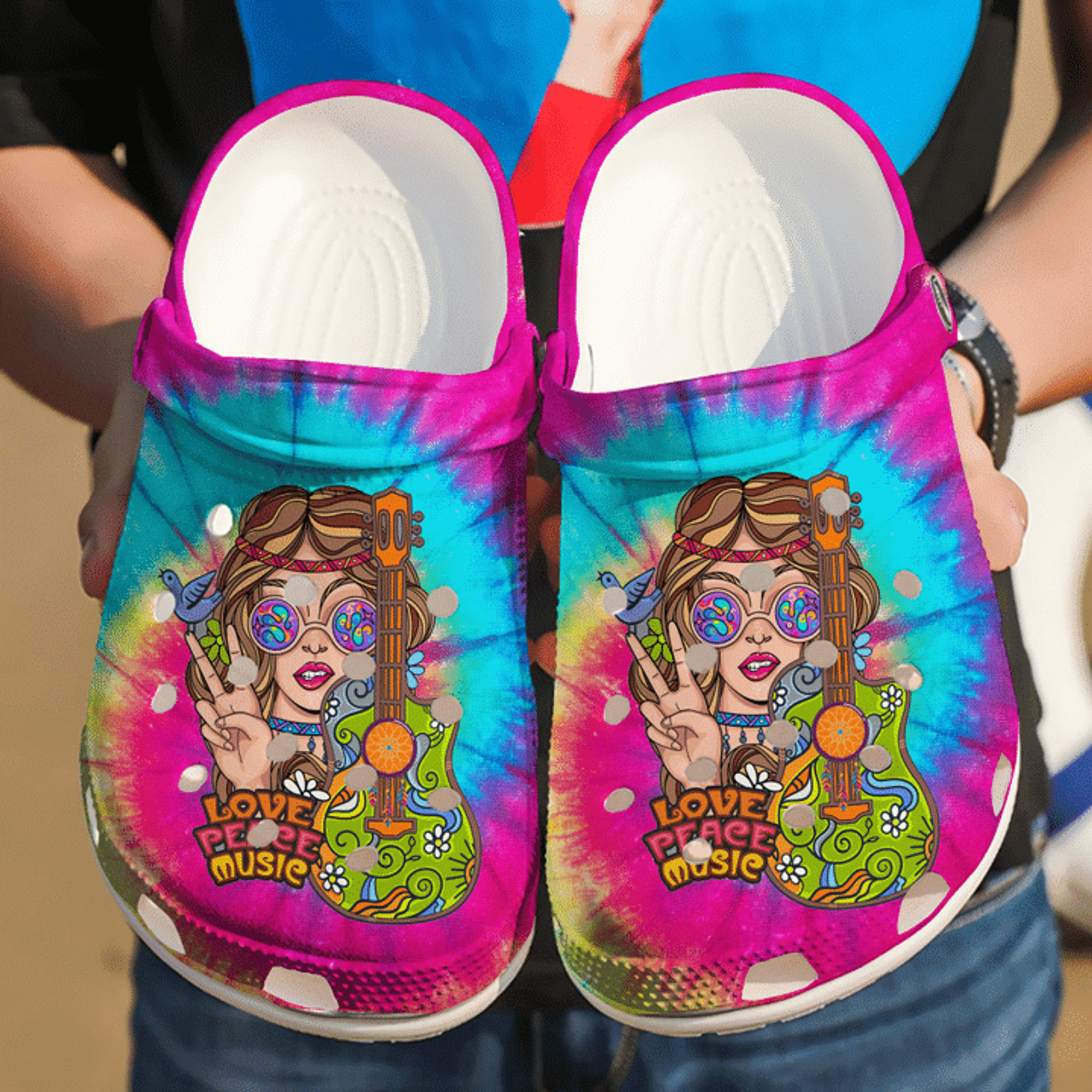 Hippie Love Peace Music Classic Clogs Shoes