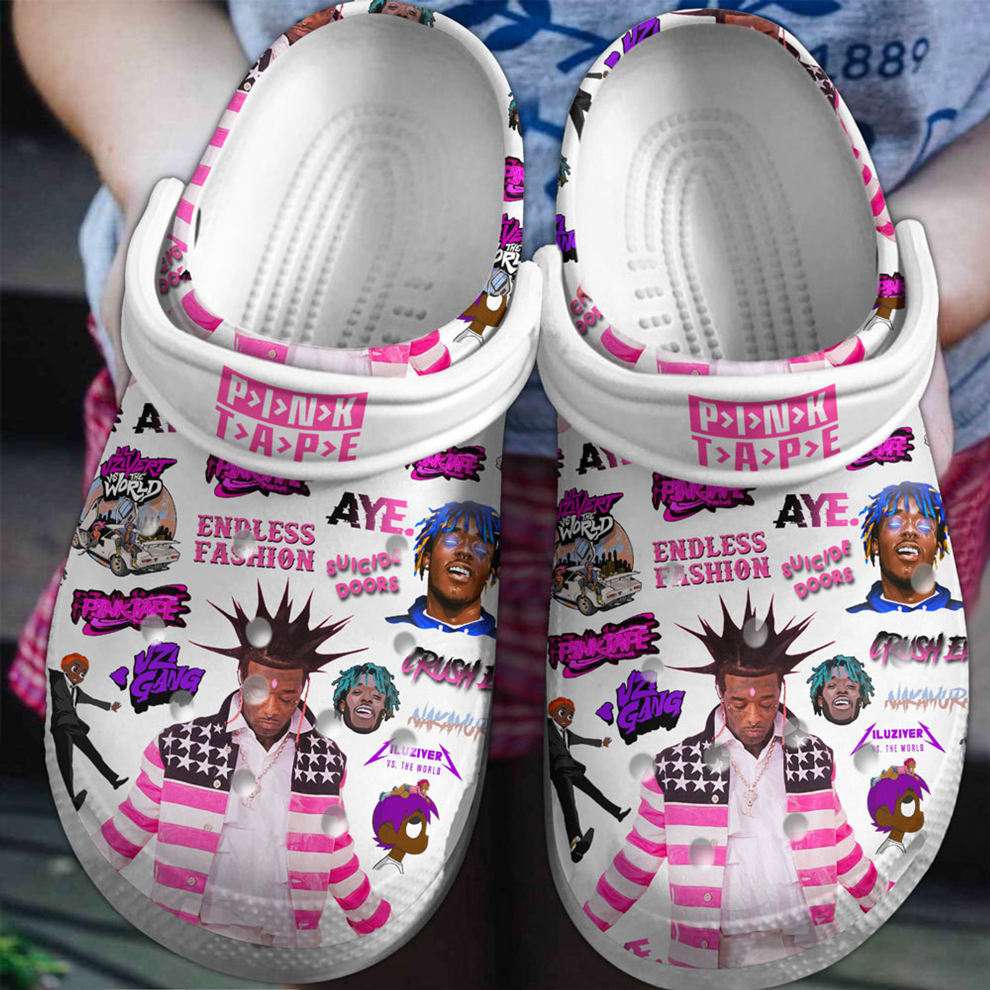 Pink Tape Lil Uzi Verte Tour Crocs Crocband Clogs Comfortable For Men Women