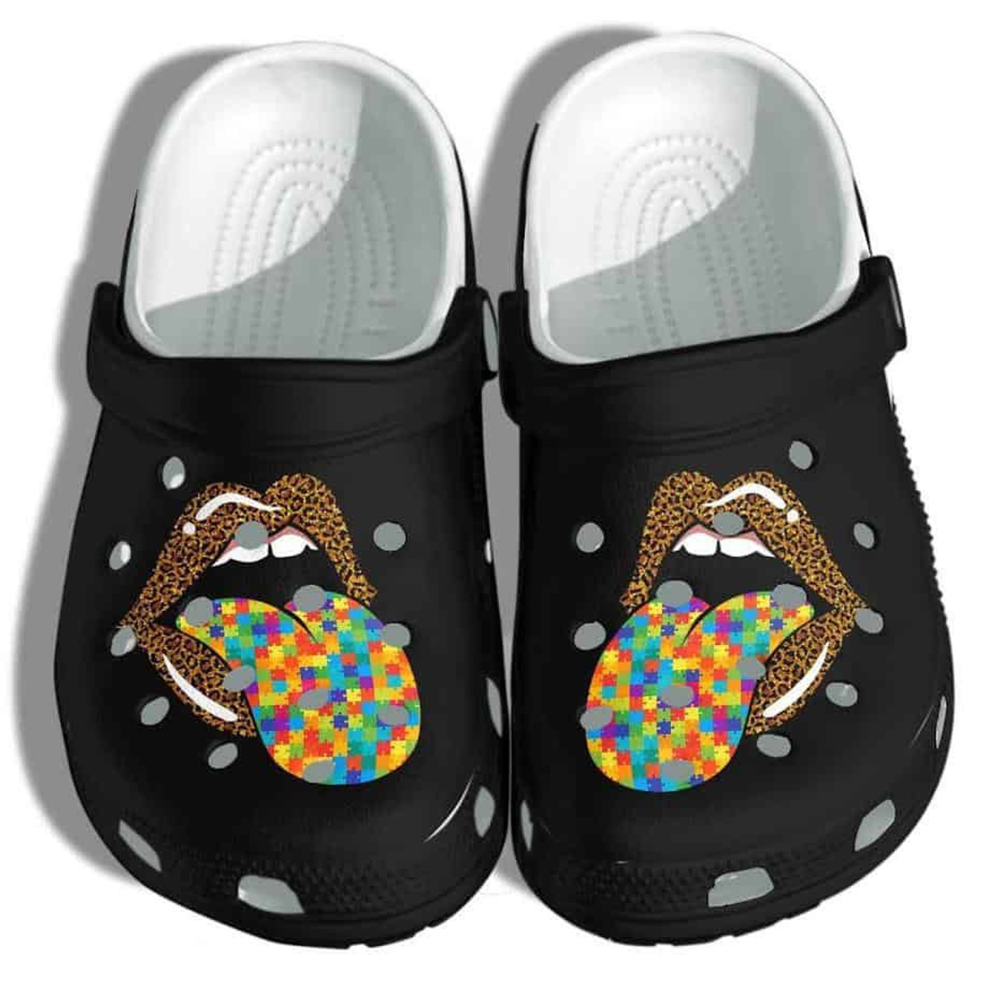 Lip Autism Awareness Crocs Leopard Autism Puzzle Cute Shoes Gifts For Woman Daughter
