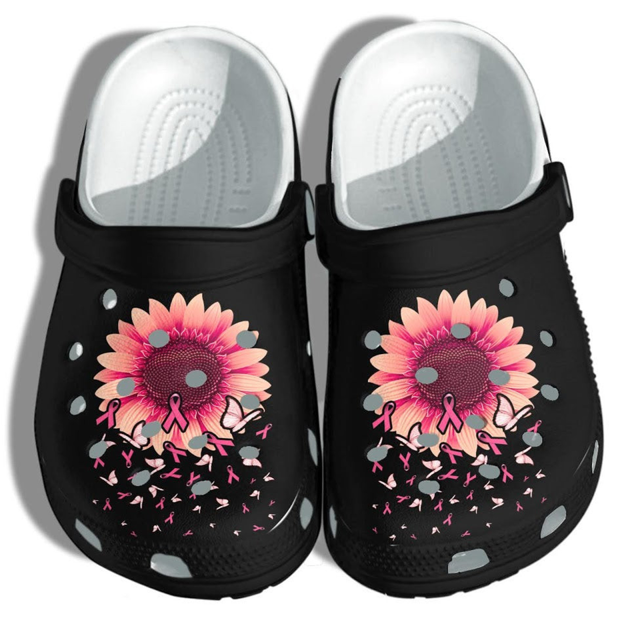 Sunflower Breast Cancer Crocs Awareness Butterfly Pink Cancer Beach Clogs