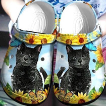 Sunflower And Black Cat Cute Animal Gift For Lover Rubber Crocs Comfy Footwear