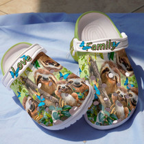 Love Family Sloth With Butterfly Shoes,Happy Animal Crocbland Clog Birthday Gift For Man Woman