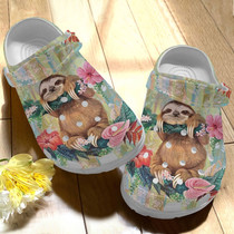 Lazy Sloth Loves Flower Shoes,Funny Animal Crocbland Clog Birthday Gift For Woman Girl Daughter Friend
