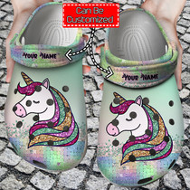 Personalized Unicorn Glitter Colorful Crocs For Men And Women
