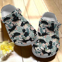 Black Cat In The Garden Floral Cute Vintage Shoes,Funny Animal Clog Birthday Gift