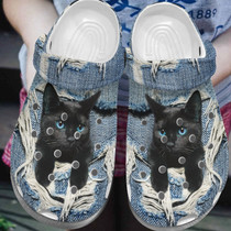 Black Cat Scratch Jean Shoes,Little Animal Clog Birthday Gift For Men Women