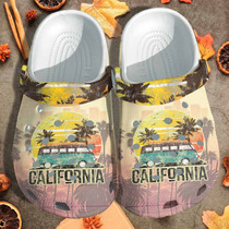 California Beach Summer Shoes Clogs Vintage For Men Women California Camping Bus Custom Shoes Clogs