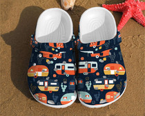 Camping Trailer Pattern Summer Happy Camper Rubber Clog Shoes Comfy Footwear