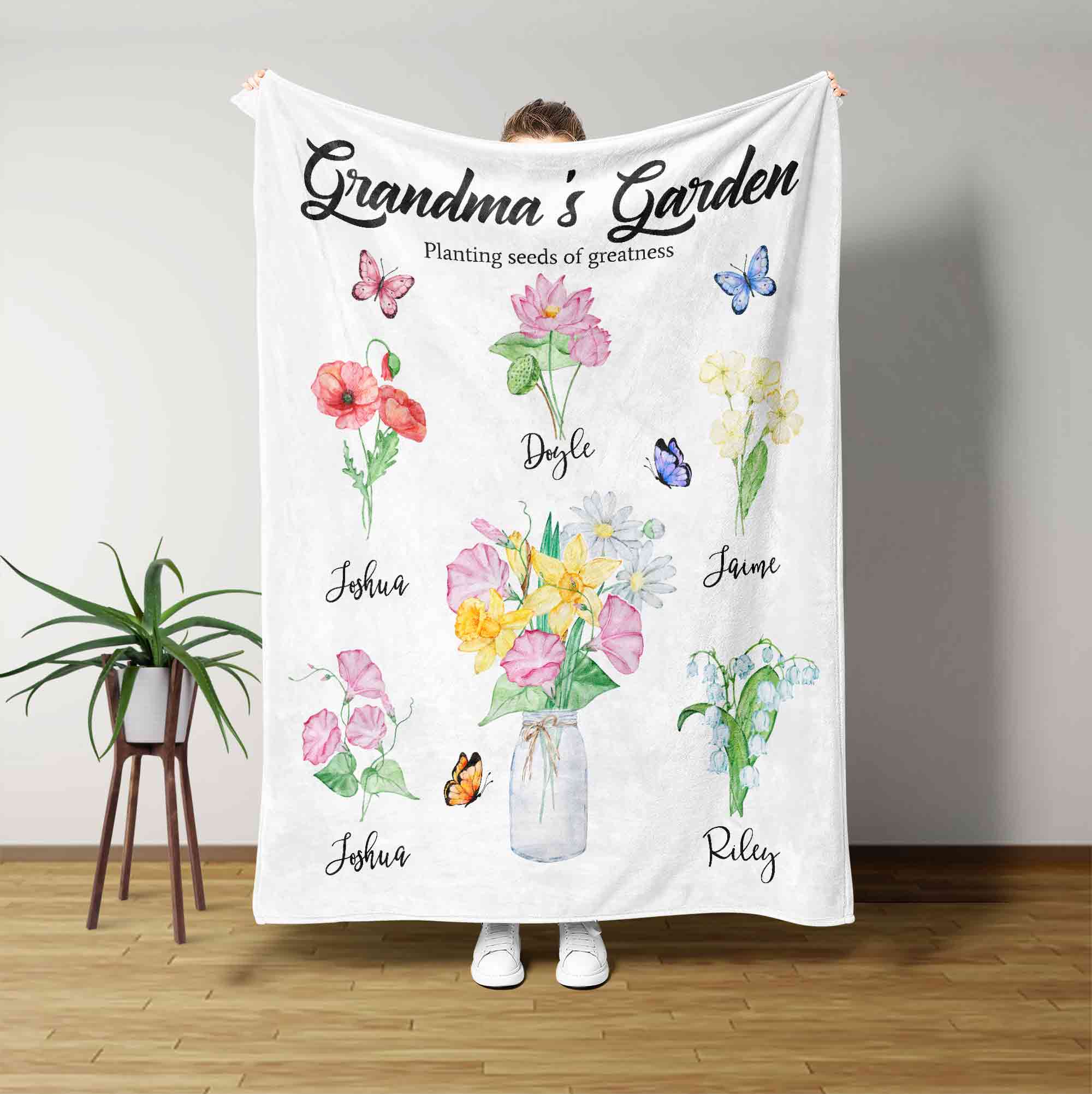 Birth Flower Blanket, Mothers Day Gift, Grandmas Garden Blanket