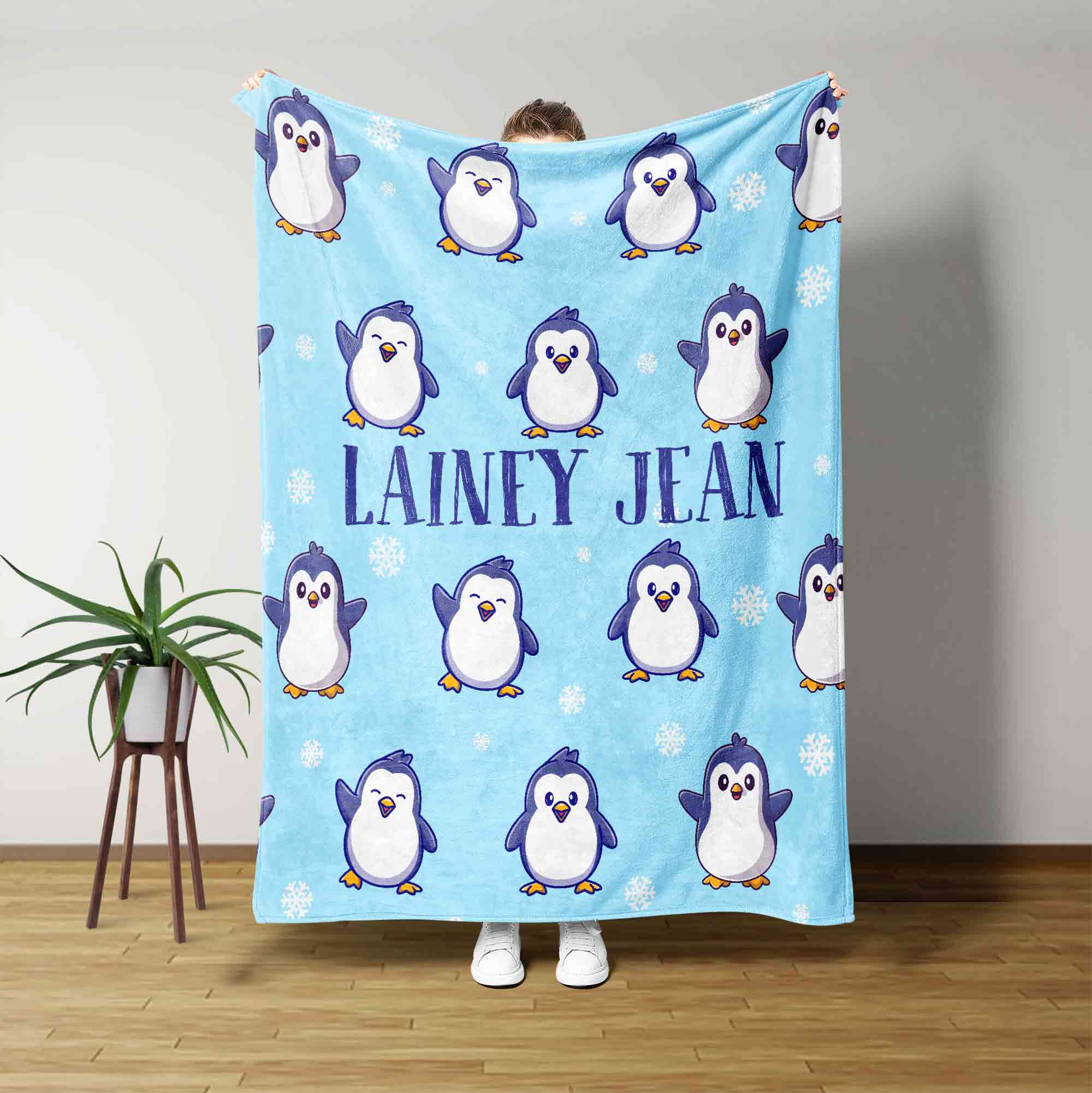 Penguin Baby Lover Custom Name Blanket