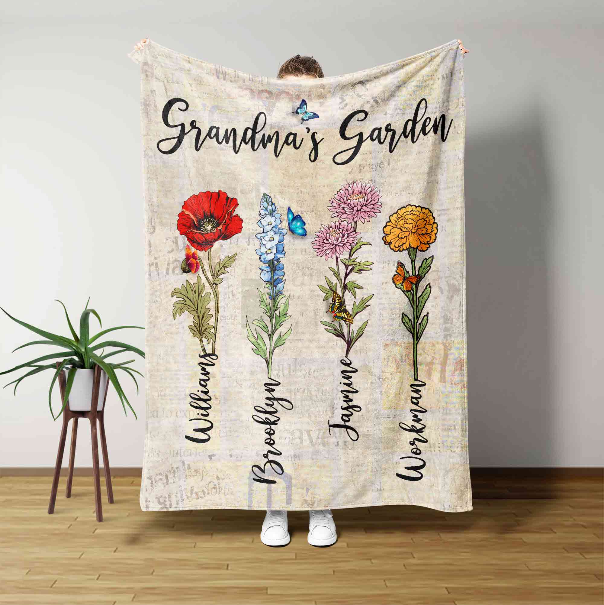 Grandmas Garden With Kids Name Blanket