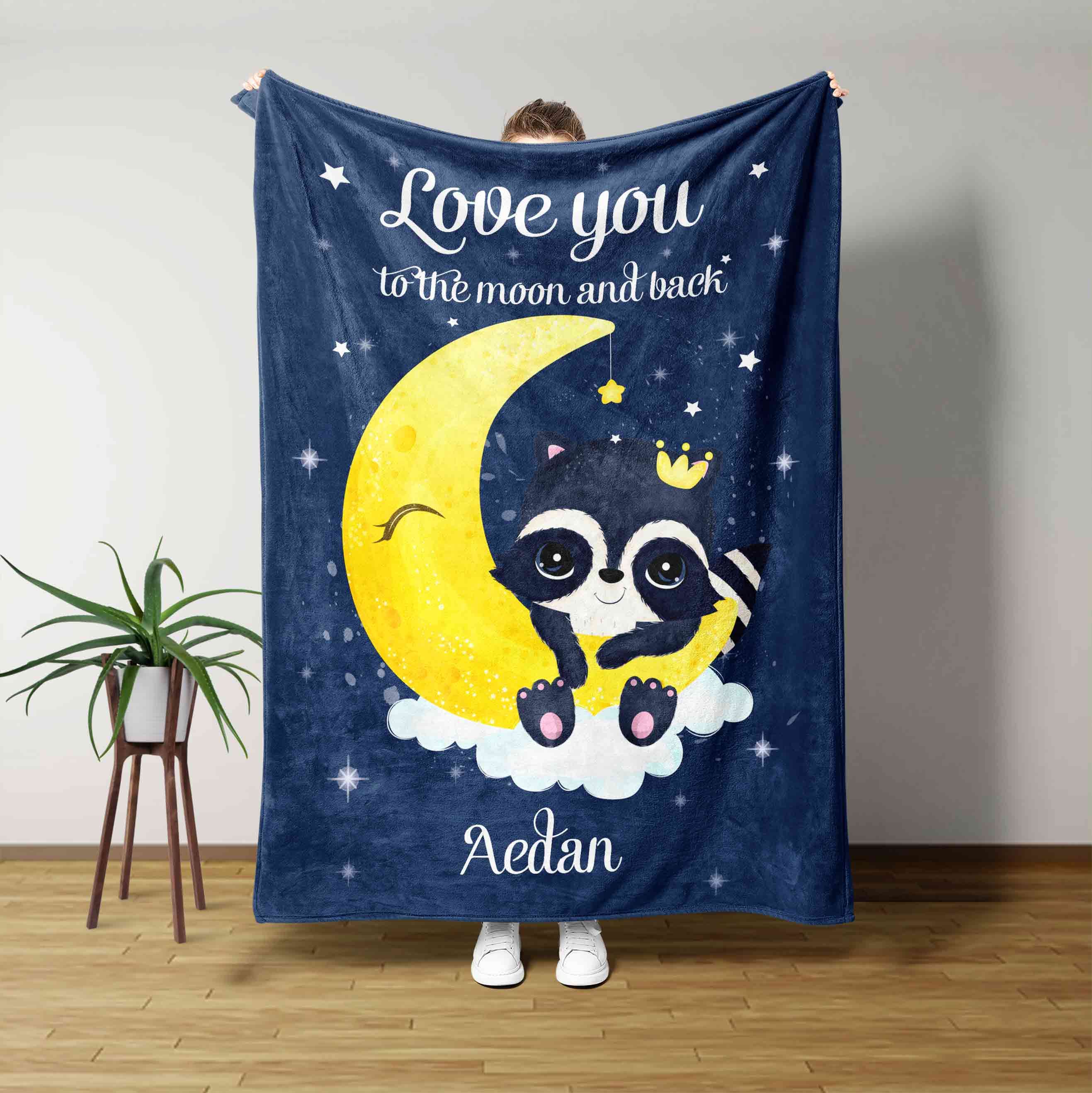 Raccoon Custom Name Blanket