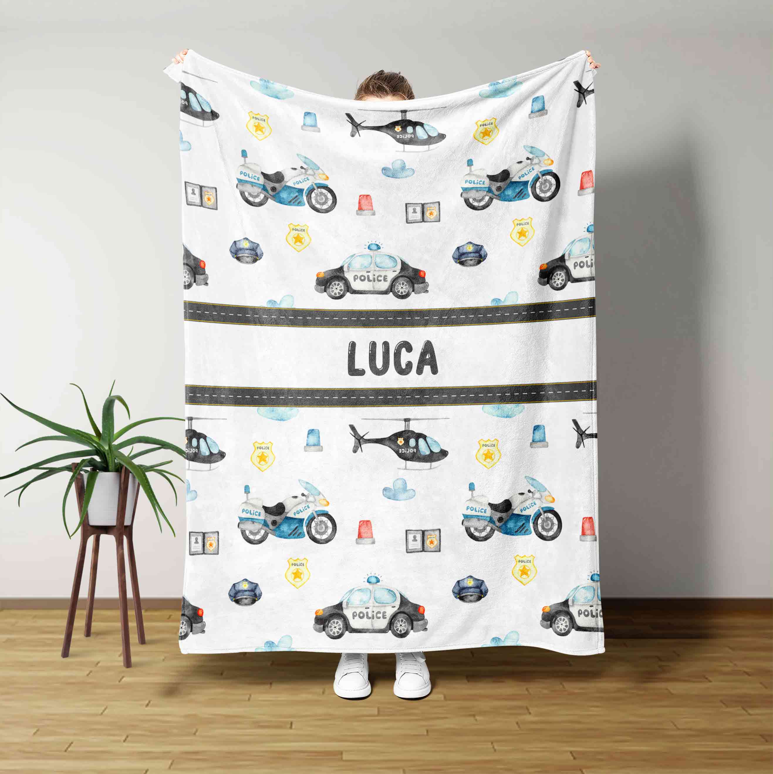 Helicopter Police Car Custom Name Blanket