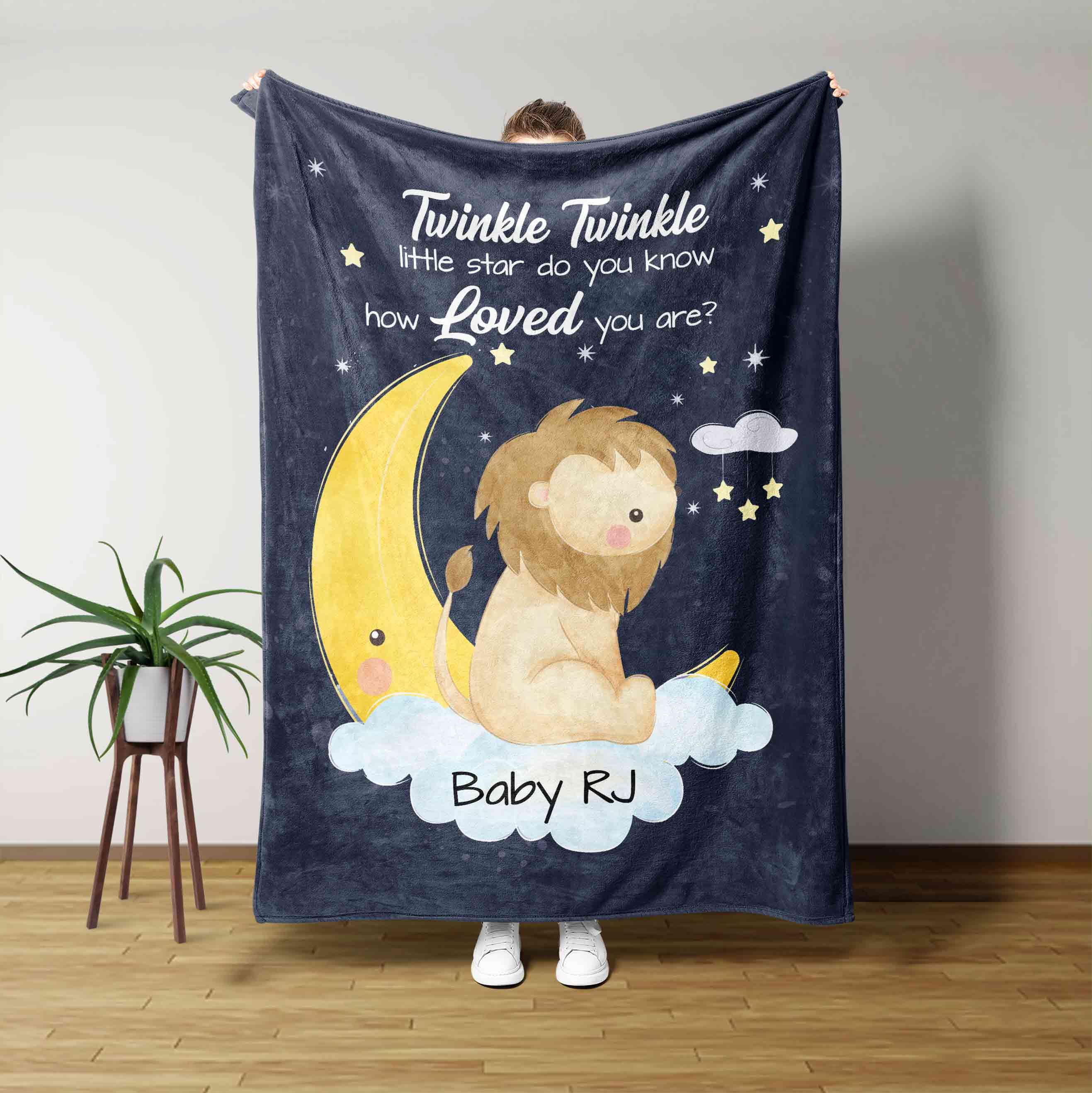 Lion And Moon Custom Name Blanket