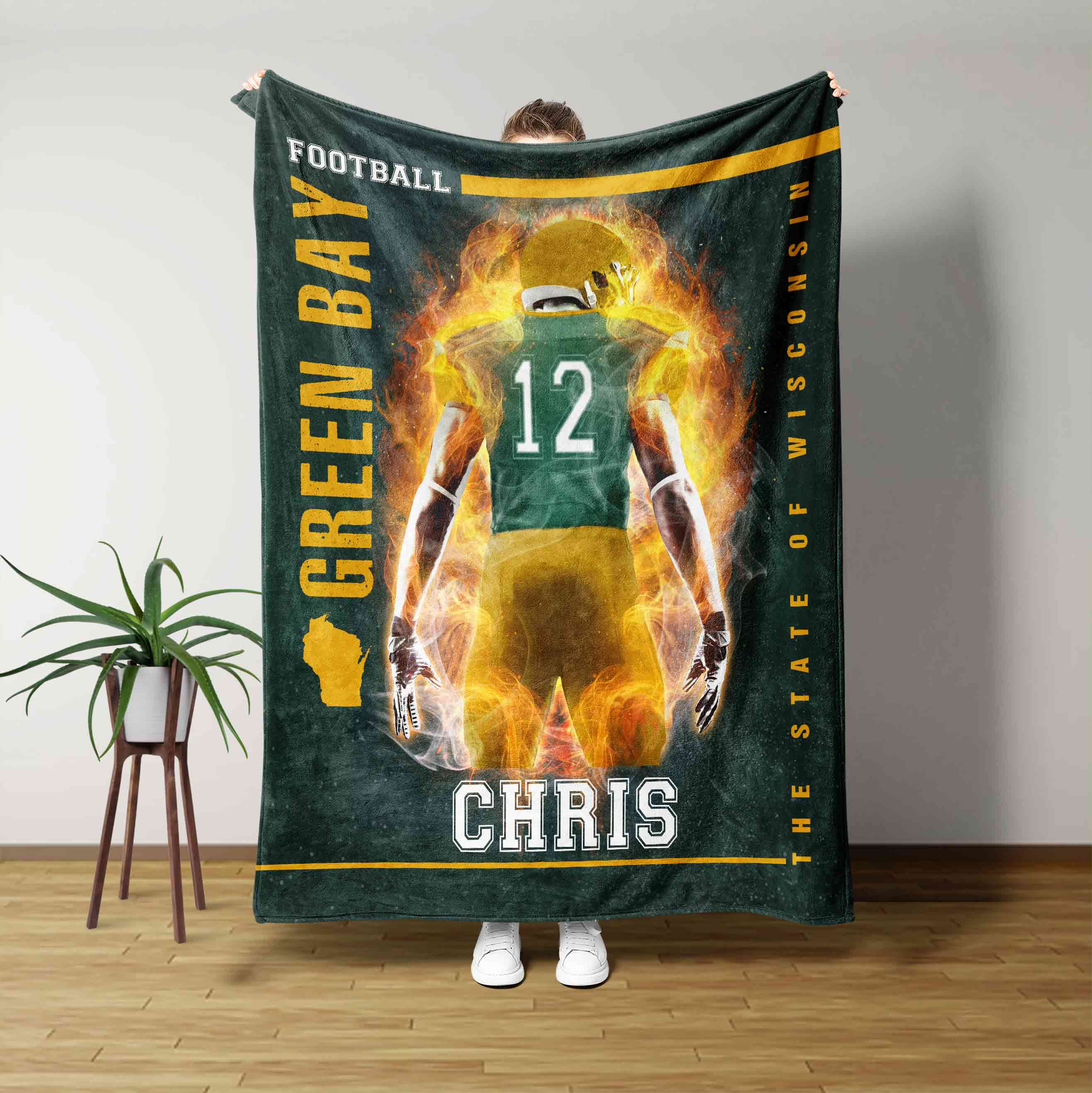 Football Green Bay Team Custom Name And Number Blanket