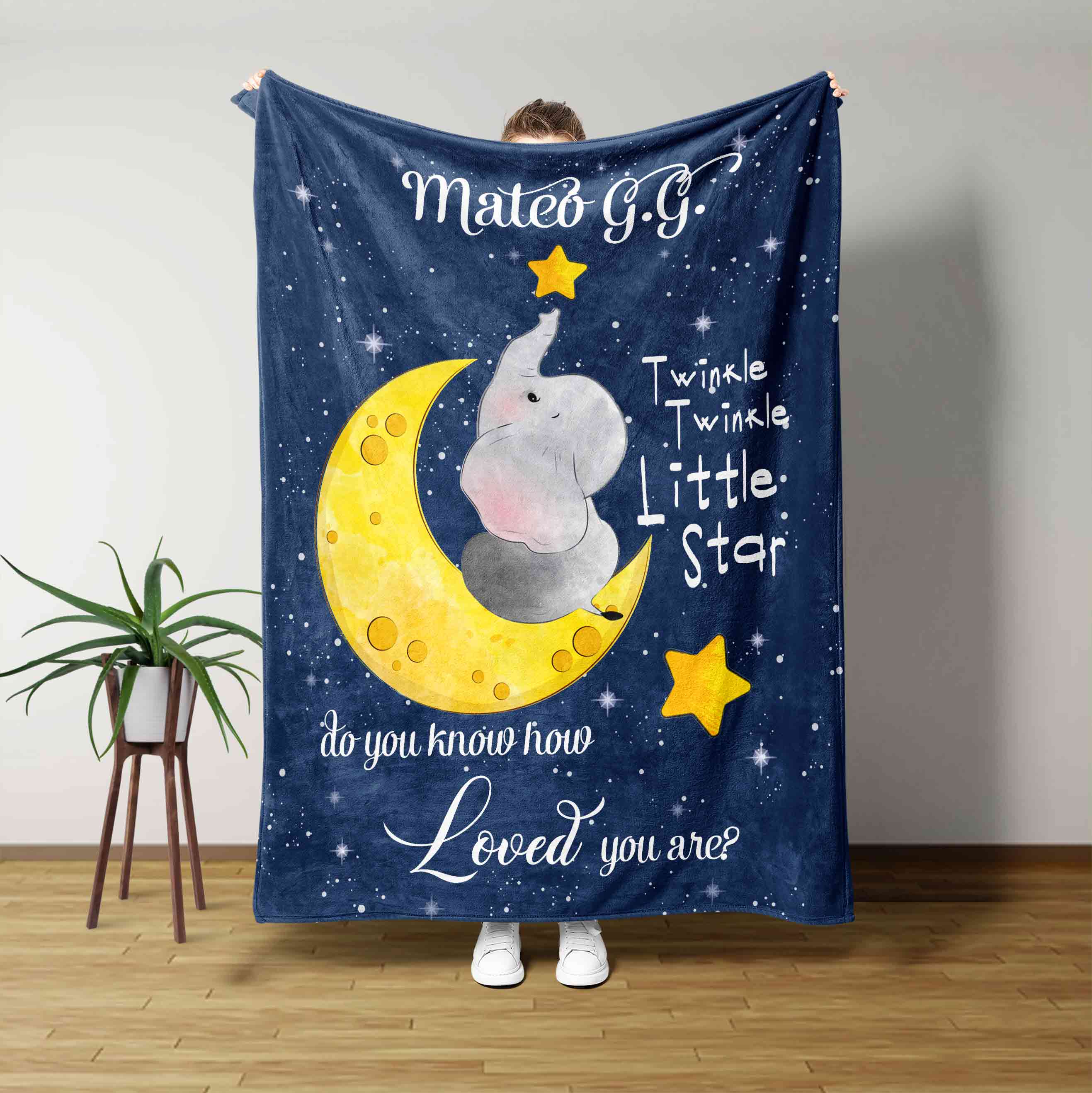 Elephant Little Star Custom Name Blanket