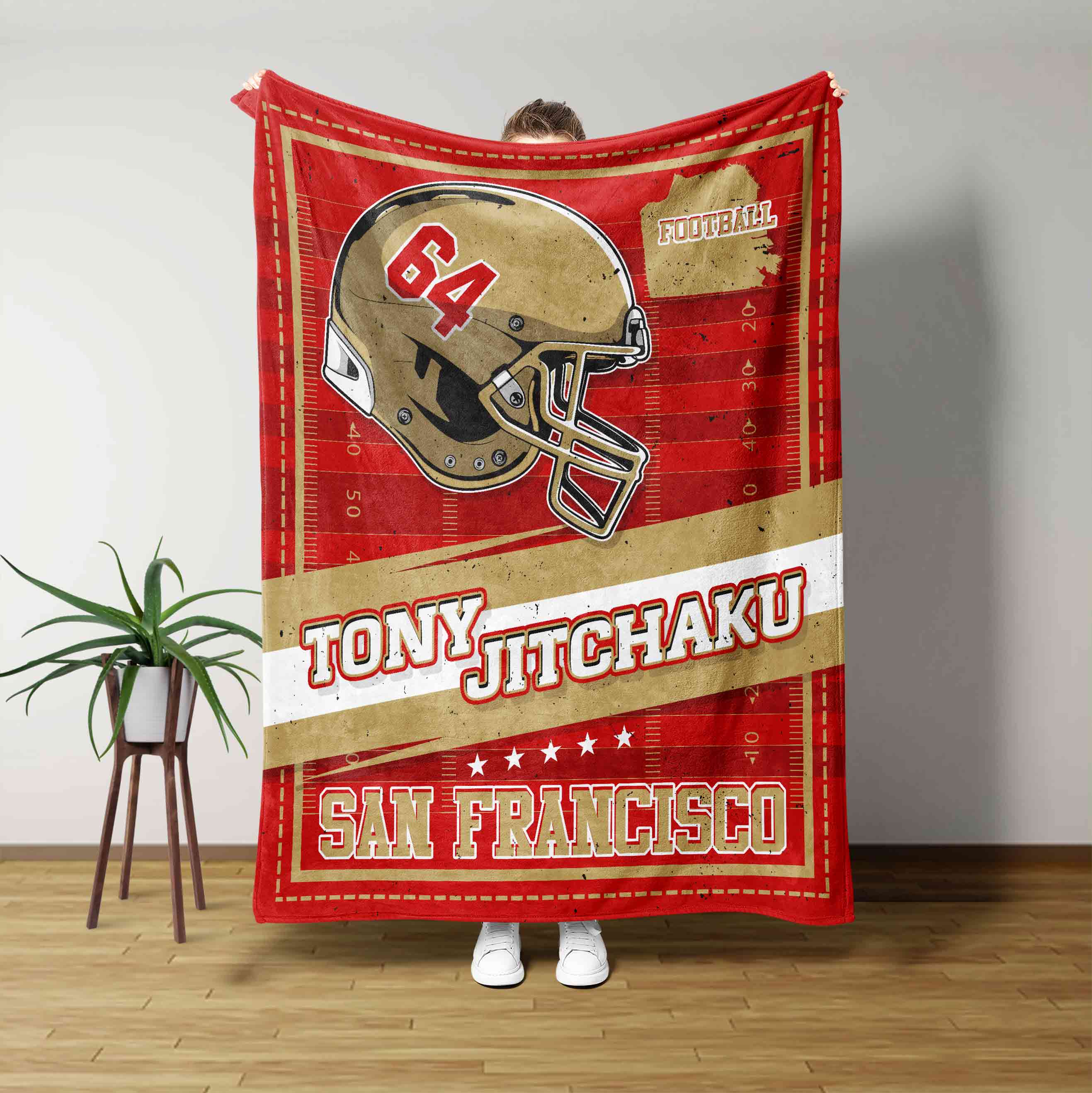 San Francisco Football Team Custom Name And Number Blanket