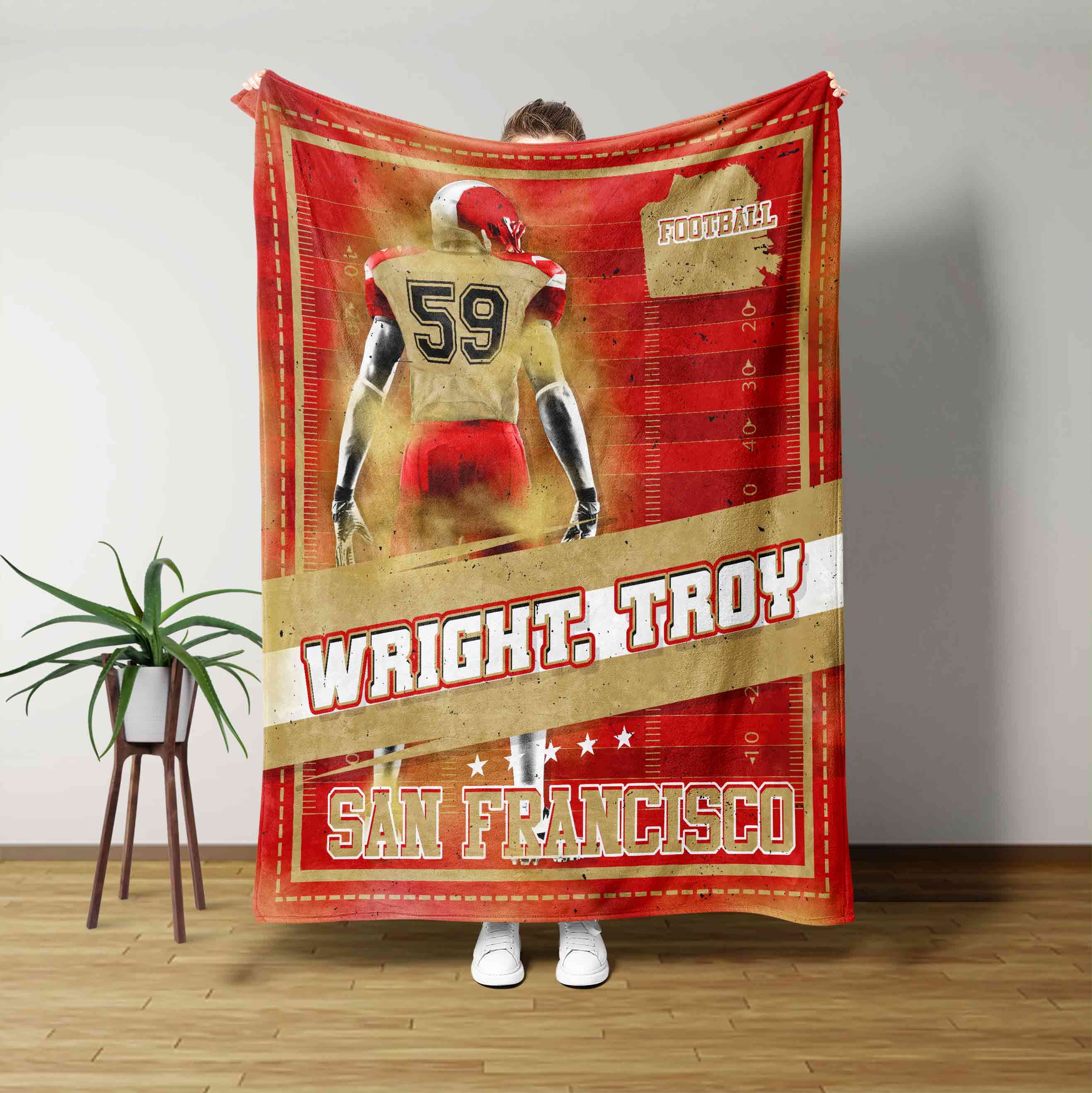San Francisco Football Team Custom Name And Number Player Blanket