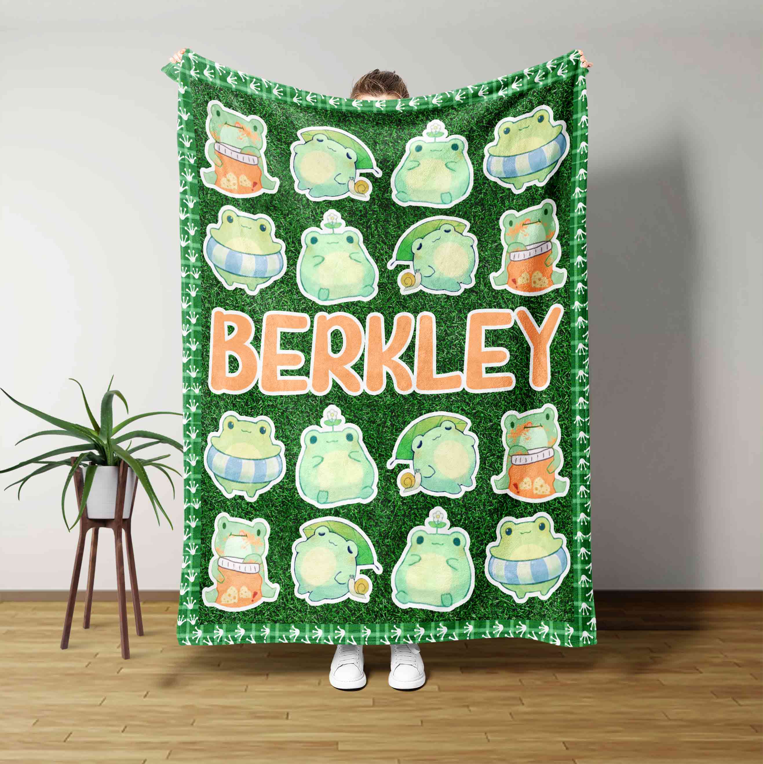 Frog Cartoon Custom Name Blanket