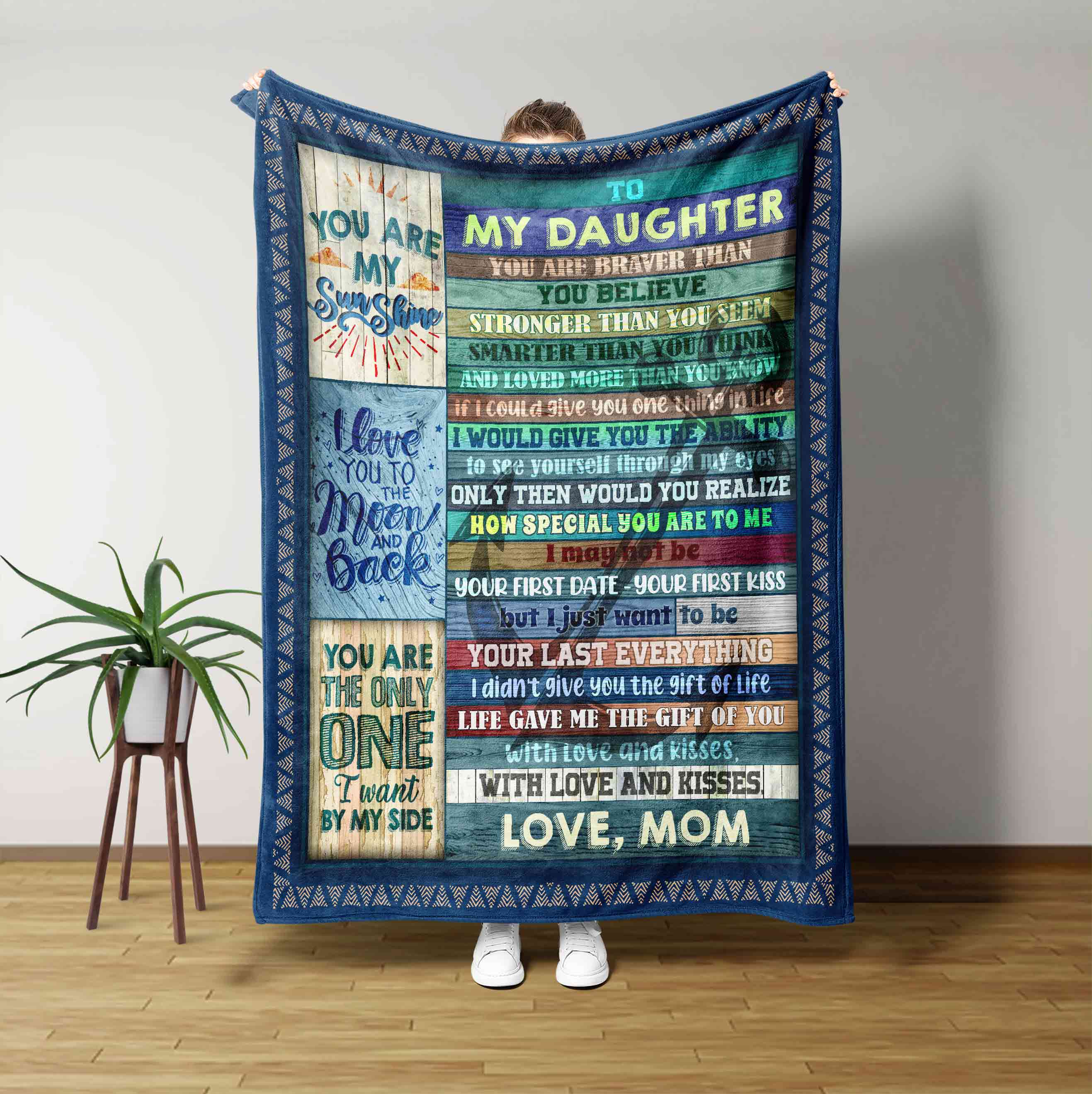 To My Wonderful Daughter Monogrammed Blanket