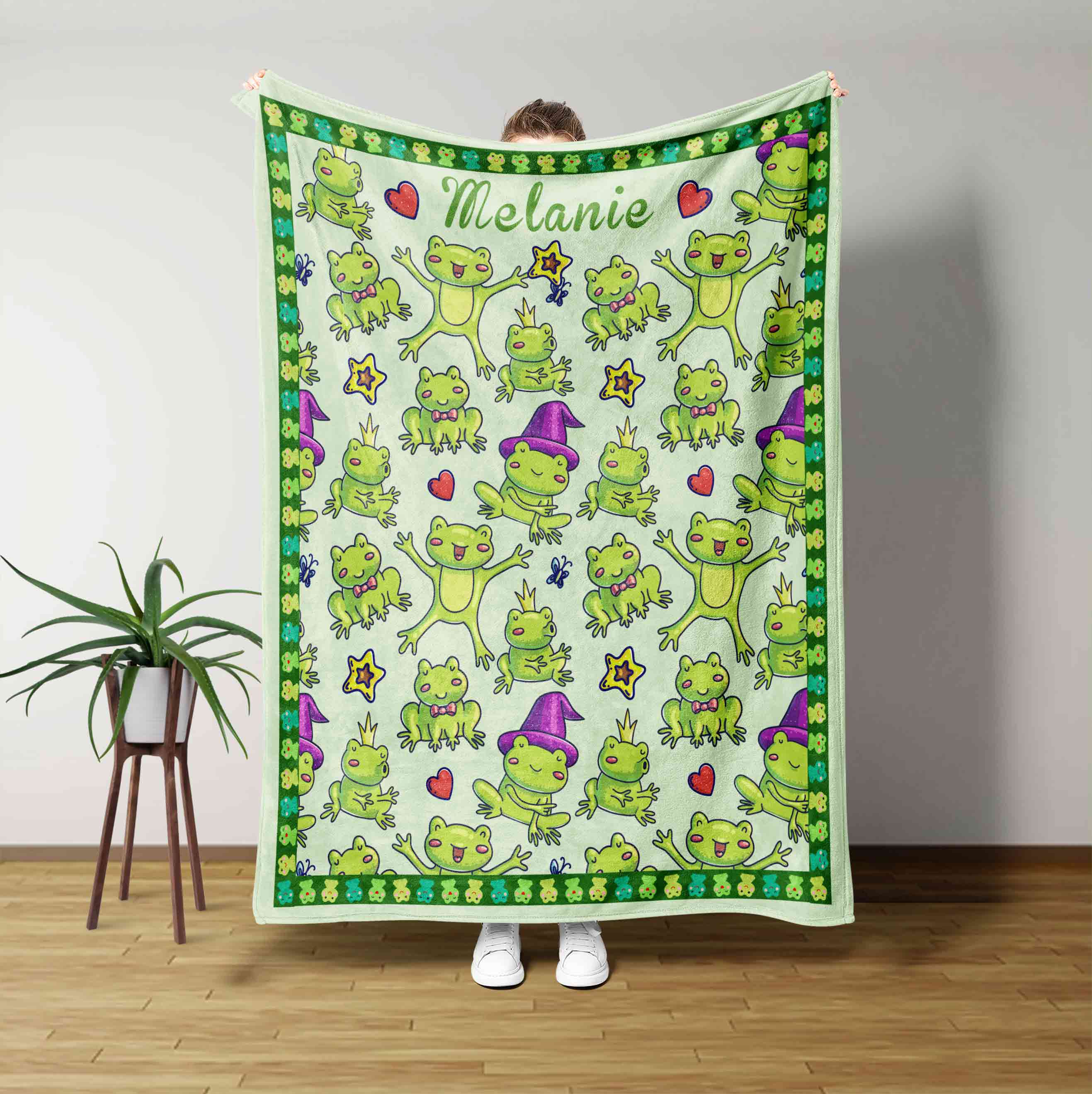Frog Custom Name Blanket Green